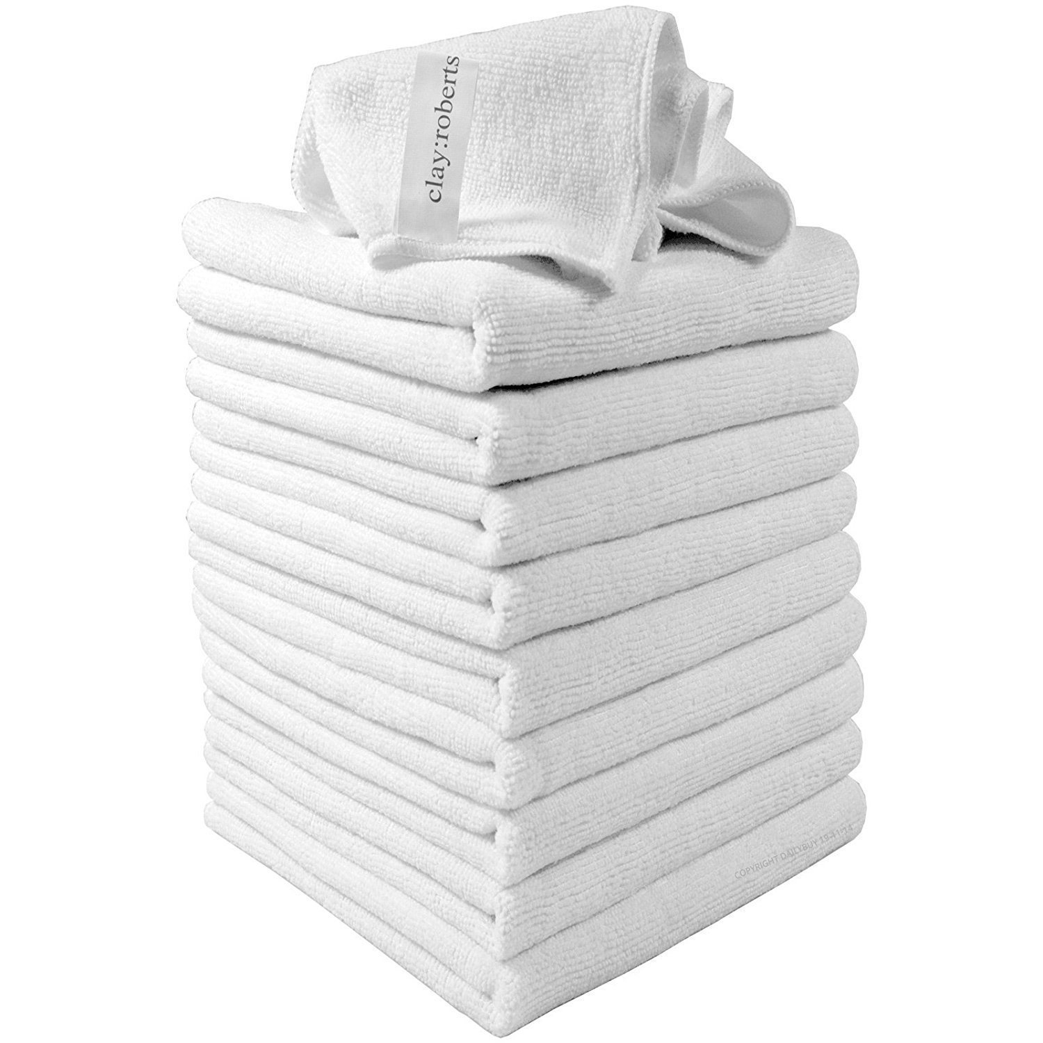 Clay Roberts White Microfibre Cleaning Cloths, 40Cm X 30Cm - Pack Of 10, Machine Washable, Polishing, Waxing & Dusting Cloth, Lint-Free, Kitchen Towel, Car Cleaning, Microfiber