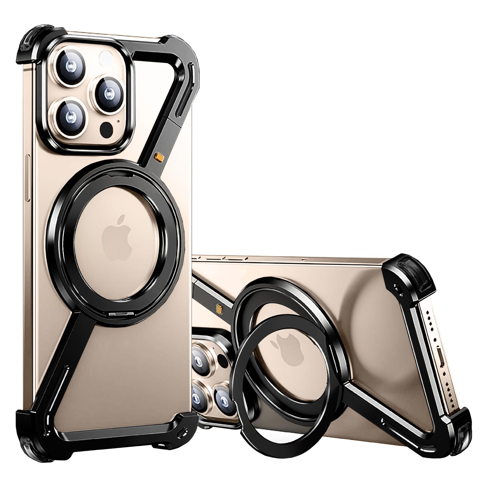 MARGOUN Minimalist Phone Case Compatible with iPhone 16 Pro Max,360° Rotation Kickstand Aluminum Metal Frameless Design Bumper Z Case, Protective Shock Grade Shell (Black, iP 16 Pro Max)