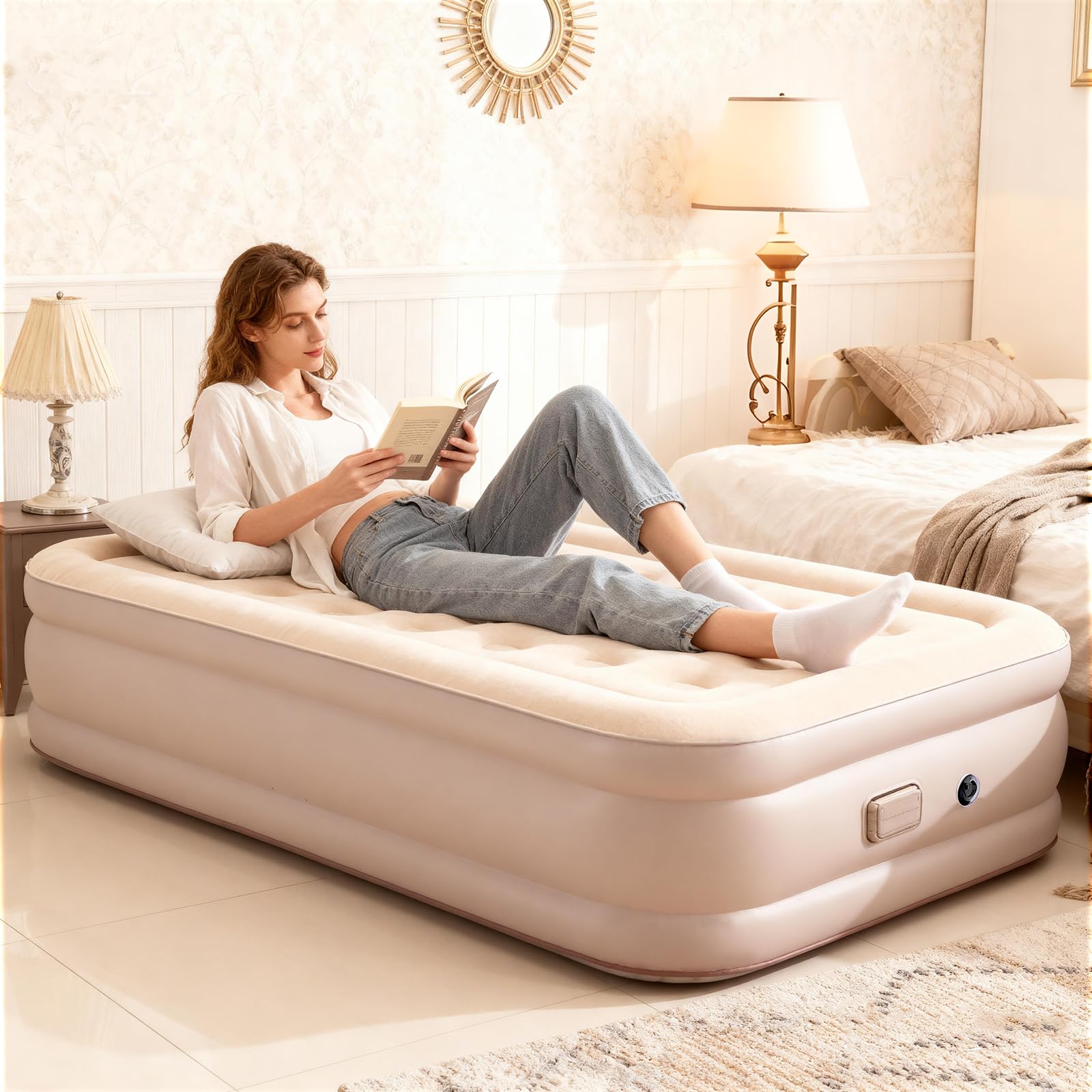 Twin Air Mattress Built in Pump,Newly Cordless Removable Lithium Battery Pump,Self Inflatable,Camping Mattress,Portable Blow Up Mattress for Camping,Guests and Home