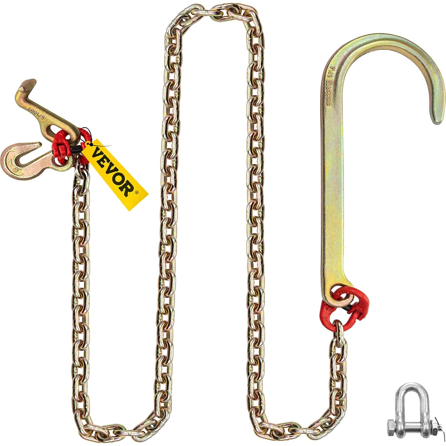 VEVOR J Hook Chain, 5/16 in x 6 ft Tow Chain Bridle, Grade 80 J Hook