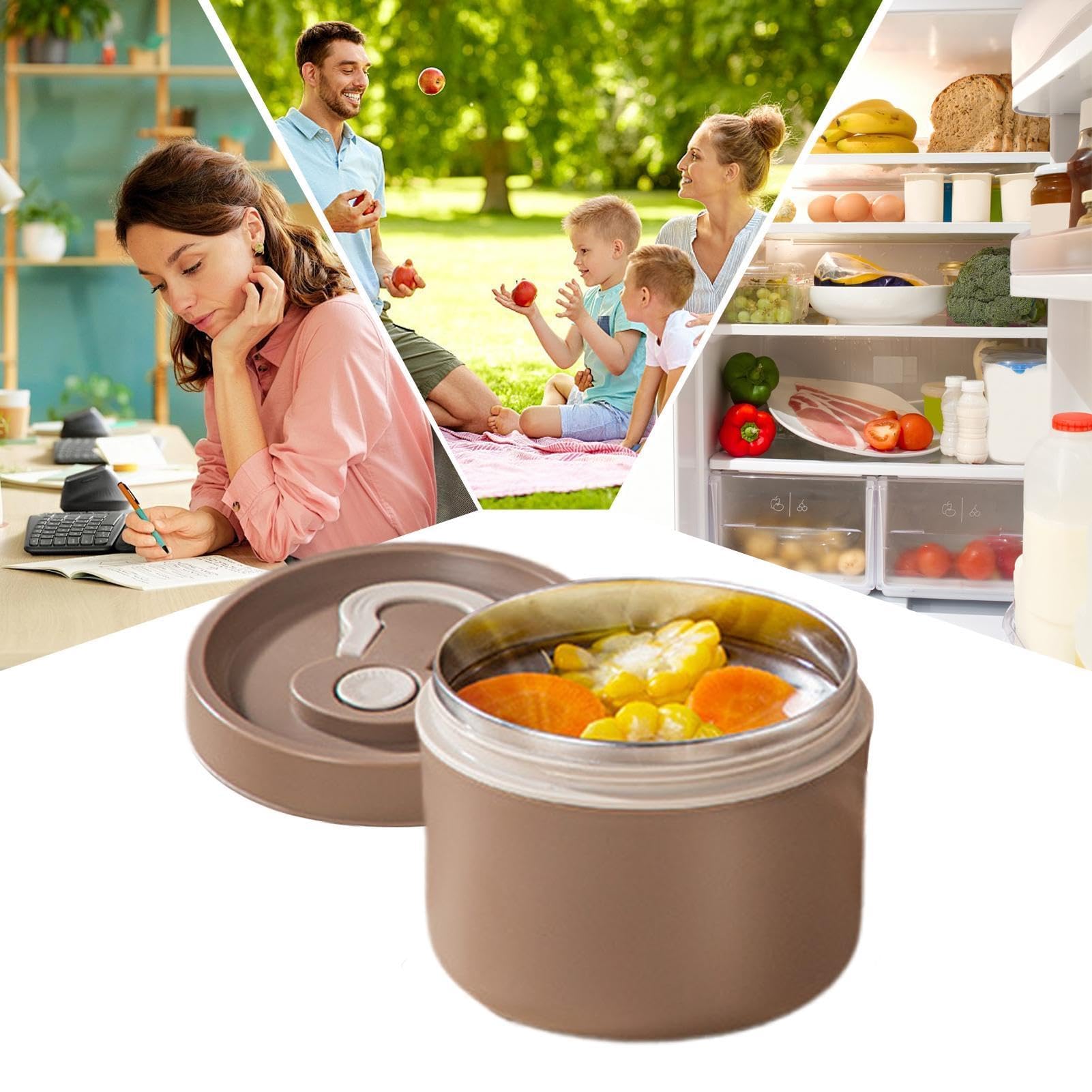 MRKU Portapranzo in Acciaio Inox, Termico, contenitori isolati, Preparazione pasti, Portatile, Contenitore per Alimenti, 650 ml, conservazione Alimenti