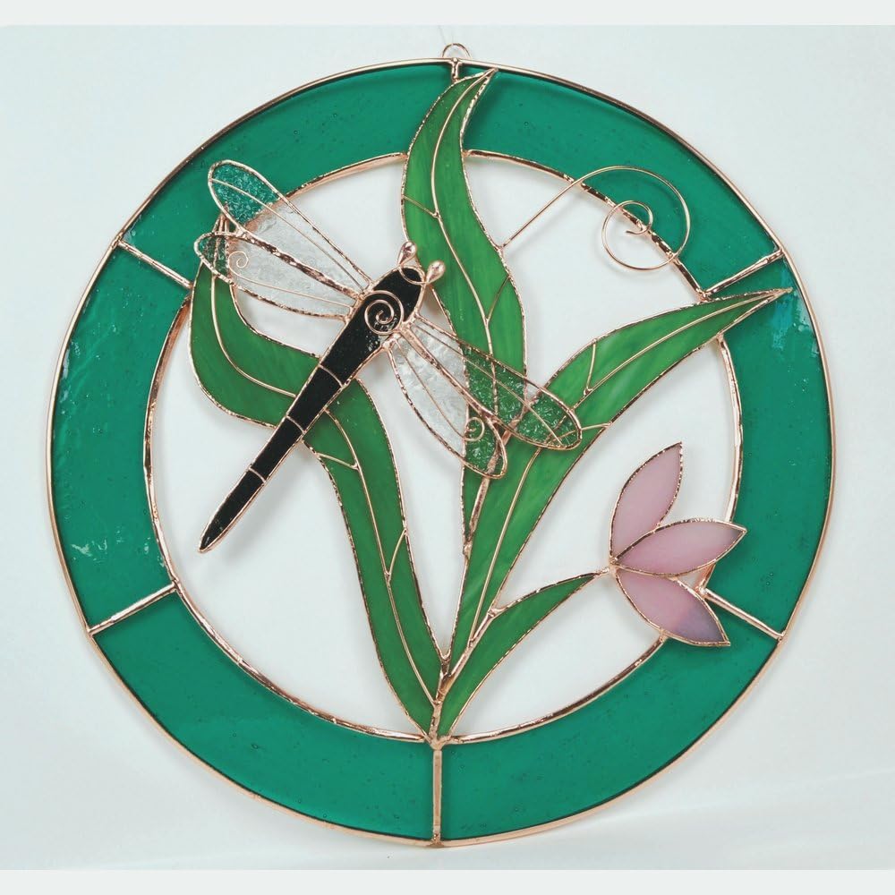 Large Dragonfly Teal Circle Frame Window Panel