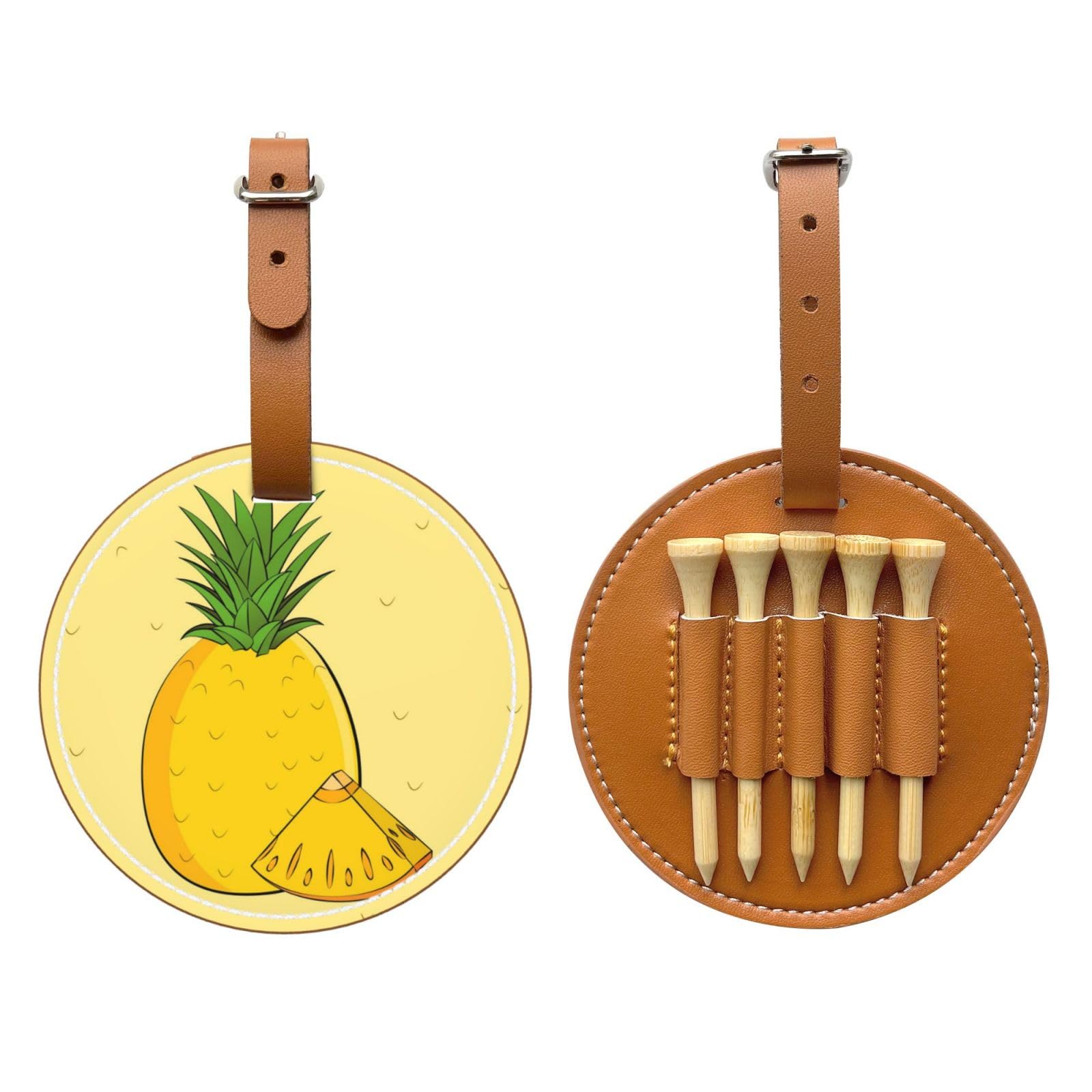 cartoon pineapple Brown Printed golf tee storage bag - portable design, easy to organize tee