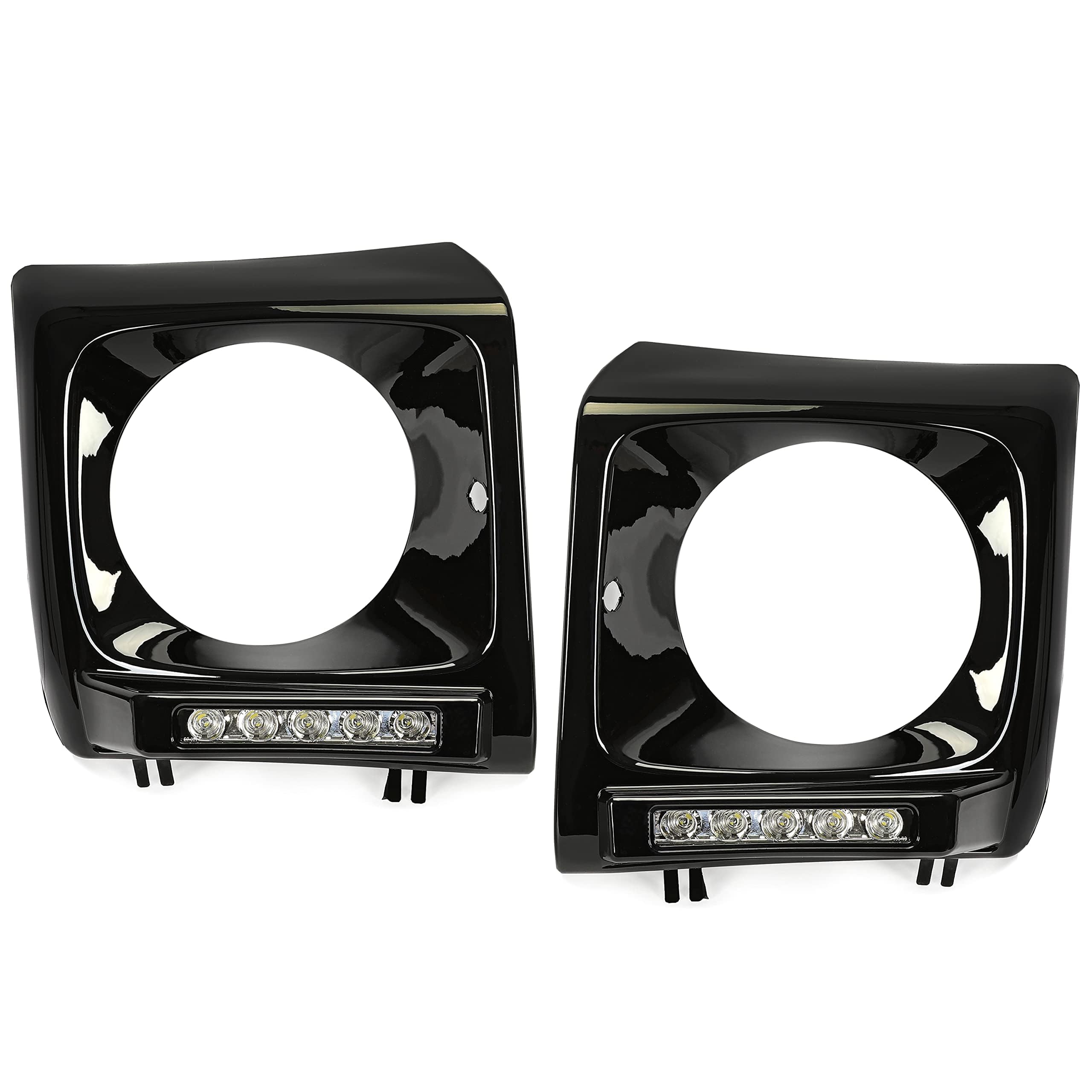 Kojem Headlight Bezel w/LED DRL Headlamp Cover Pair Compatible with 1990-2018 Mercedes Benz G-Class W463 G500 G63 G55 AMG (Black)