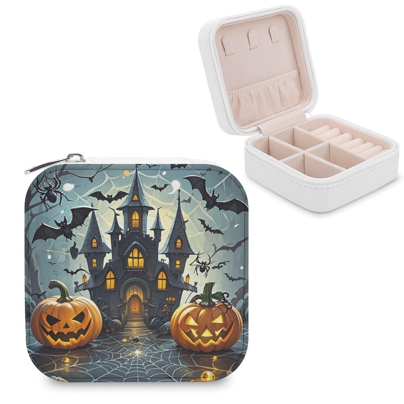 FekiLoot Pumpkin Lantern Castle Travel Jewelry Box Small Jewelry Organizer Storage Case Portable PU Leather Mini Jewellry Travel Case Necklace Ring Storage Organizer Gift for Women