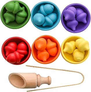Kokiya Bolas de em copos Brinquedo Montessori, jogo de classificação de madeira, jogo de classificação de cores Classificação e contagem de cores