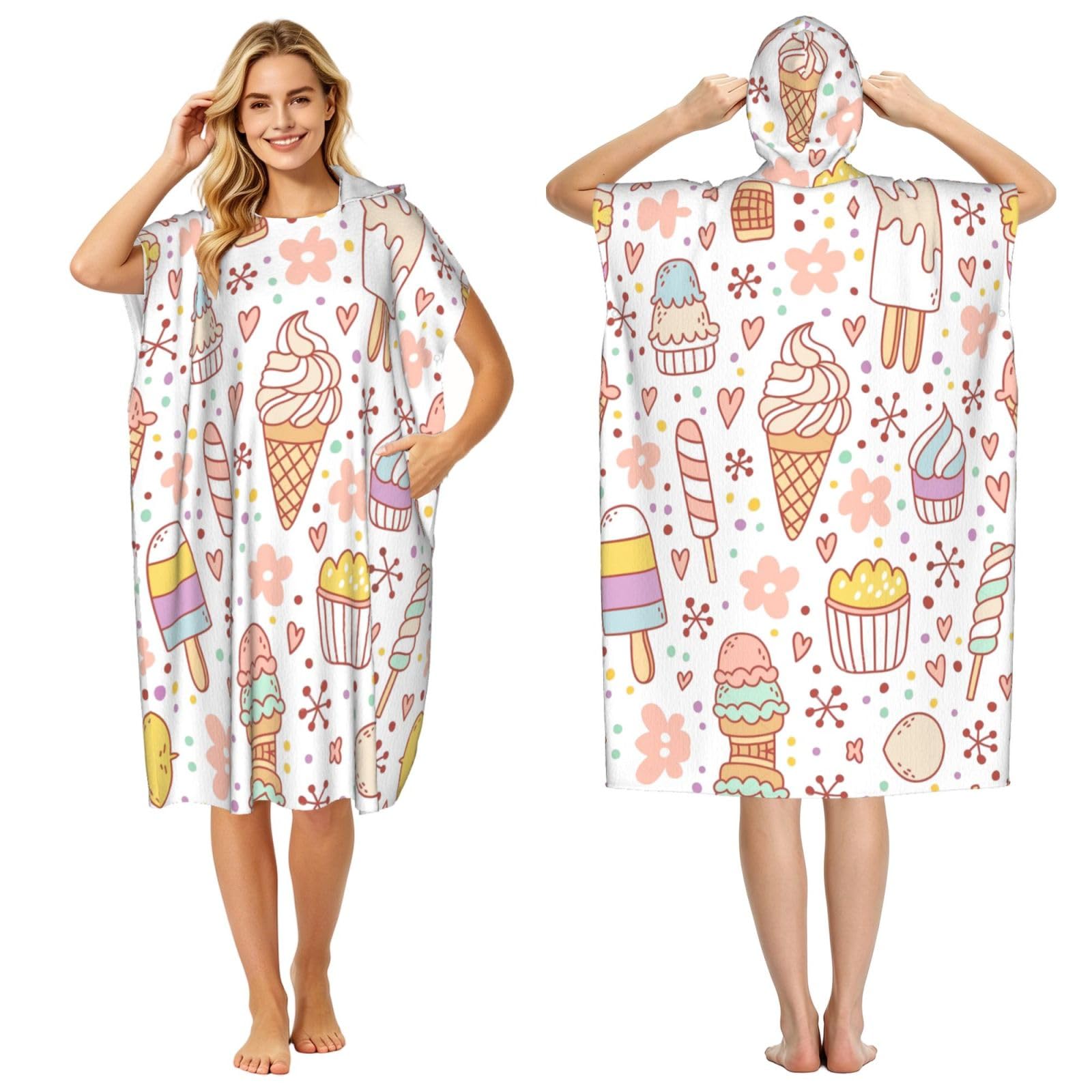 Poncho surf microfibre adulte imprimé crème glacée idéal pour la plage