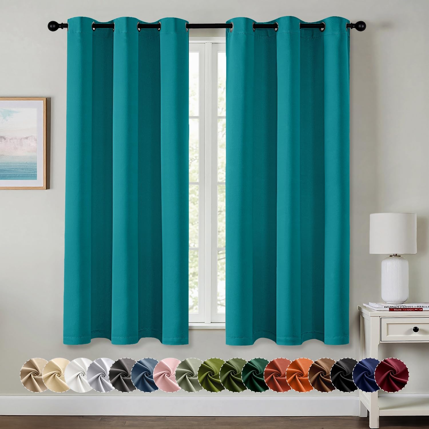  Blackout Curtains for Bedroom 2 Panels 40 x 45 Inch Long Teal | Thermal Insulated, Living Room Darkening Grommet Drapes, Noise Reducing, Light Blocking Window Treatments
