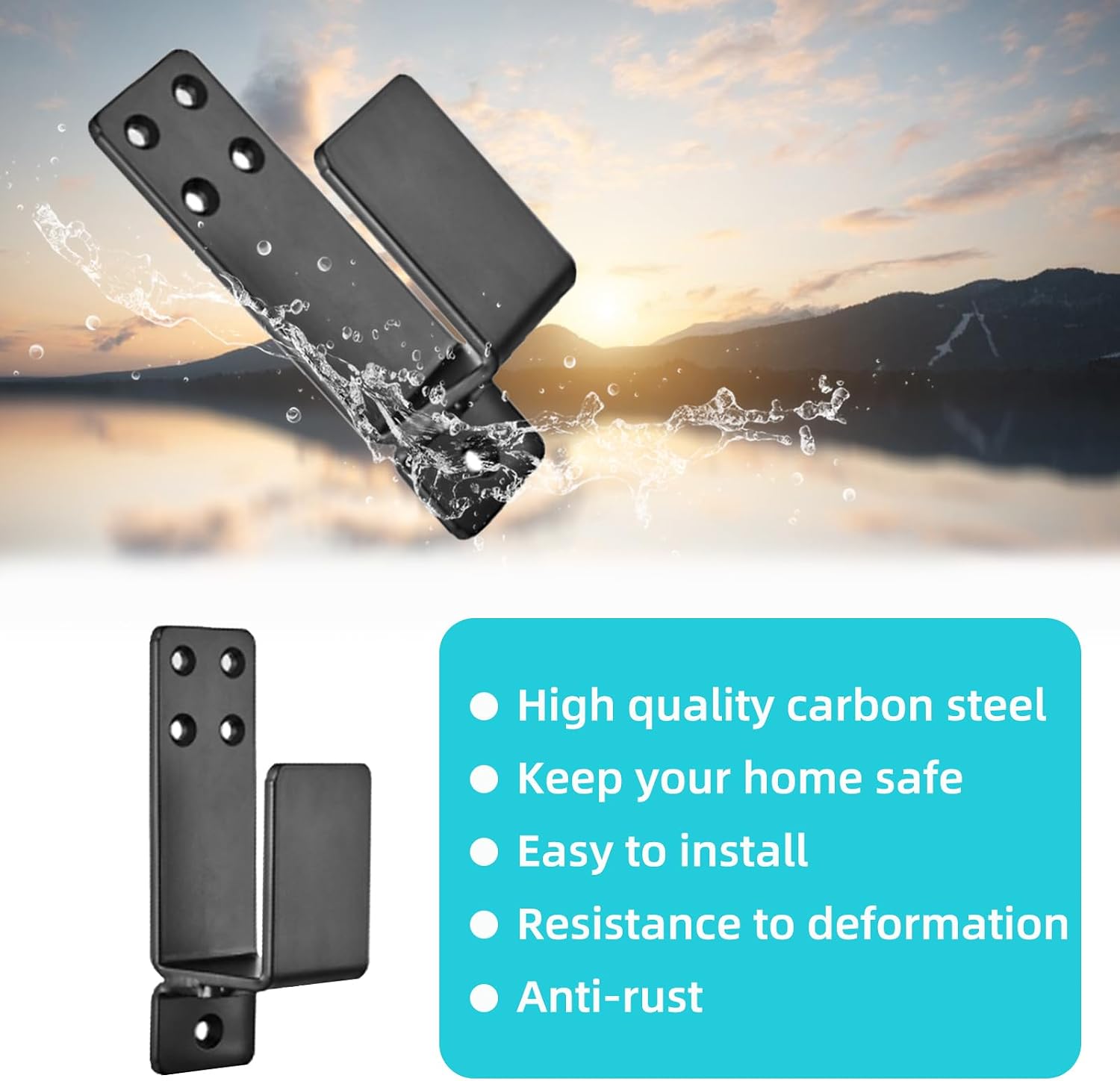4 Pcs Door Barricade Brackets, Door Metal Bar Bracket for 2X4 Lumber Door Brace Security Bar as Home, Barn, Shed, Garage, Gate Security Door Reinforcement (Black)