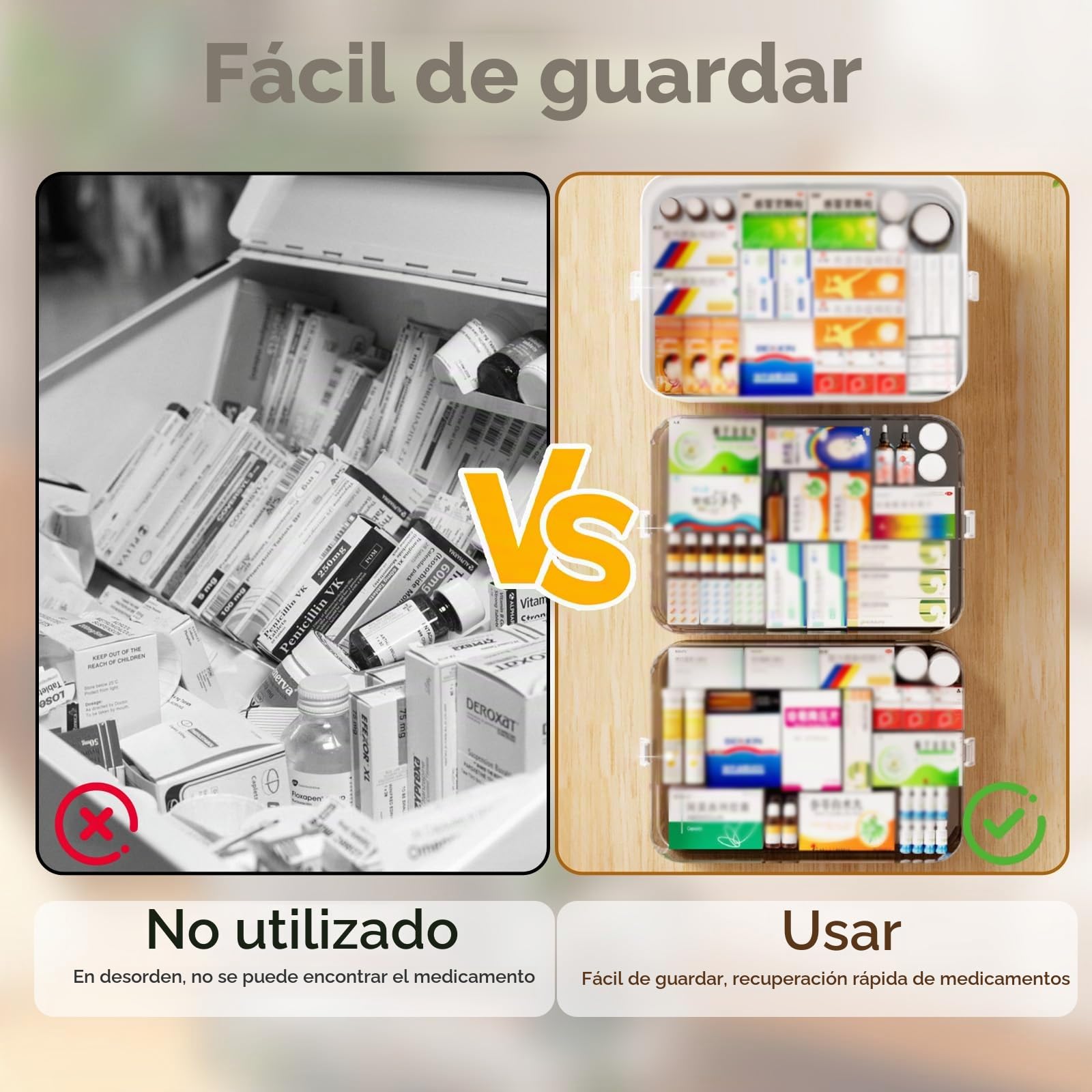 Caja Medicamentos 4 Niveles Caja Medicamentos Organizador con Asa Portátil | Botiquin Casa para Almacenamiento Medicinas Ideal para El Hogar y Los Viajes