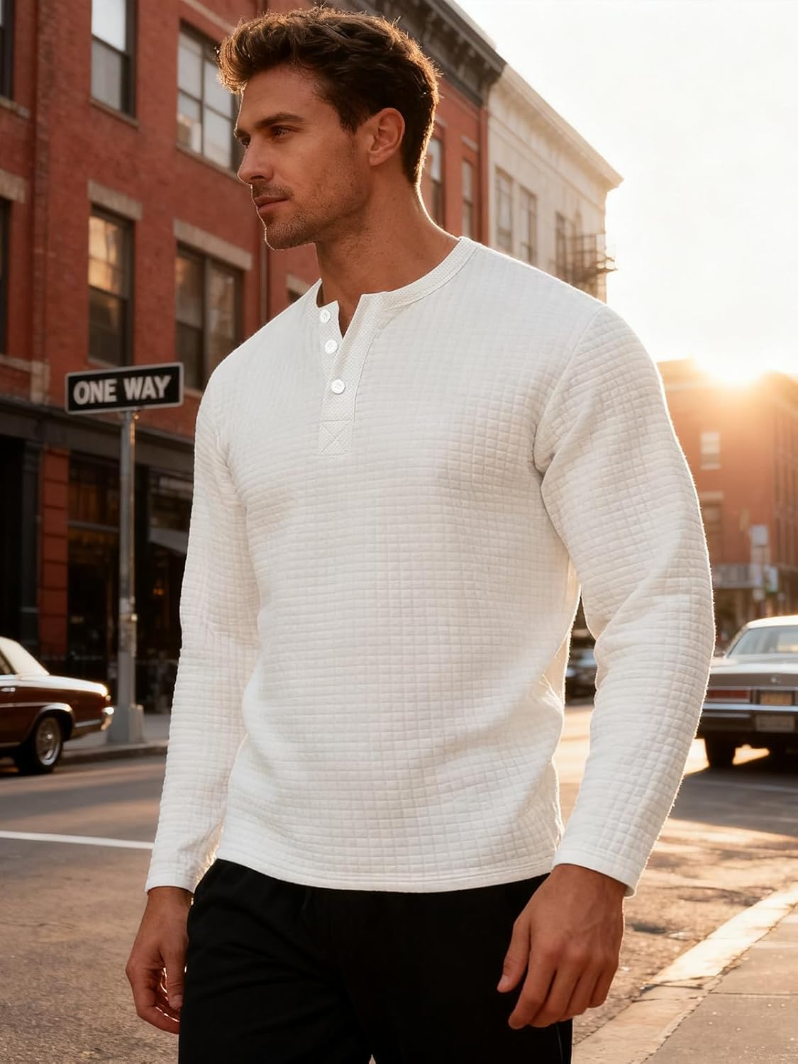 Men's Henley Shirts Long Sleeve Casual Waffle T-Shirts Button Pullover Sweaters Tee Shirt - Image 4