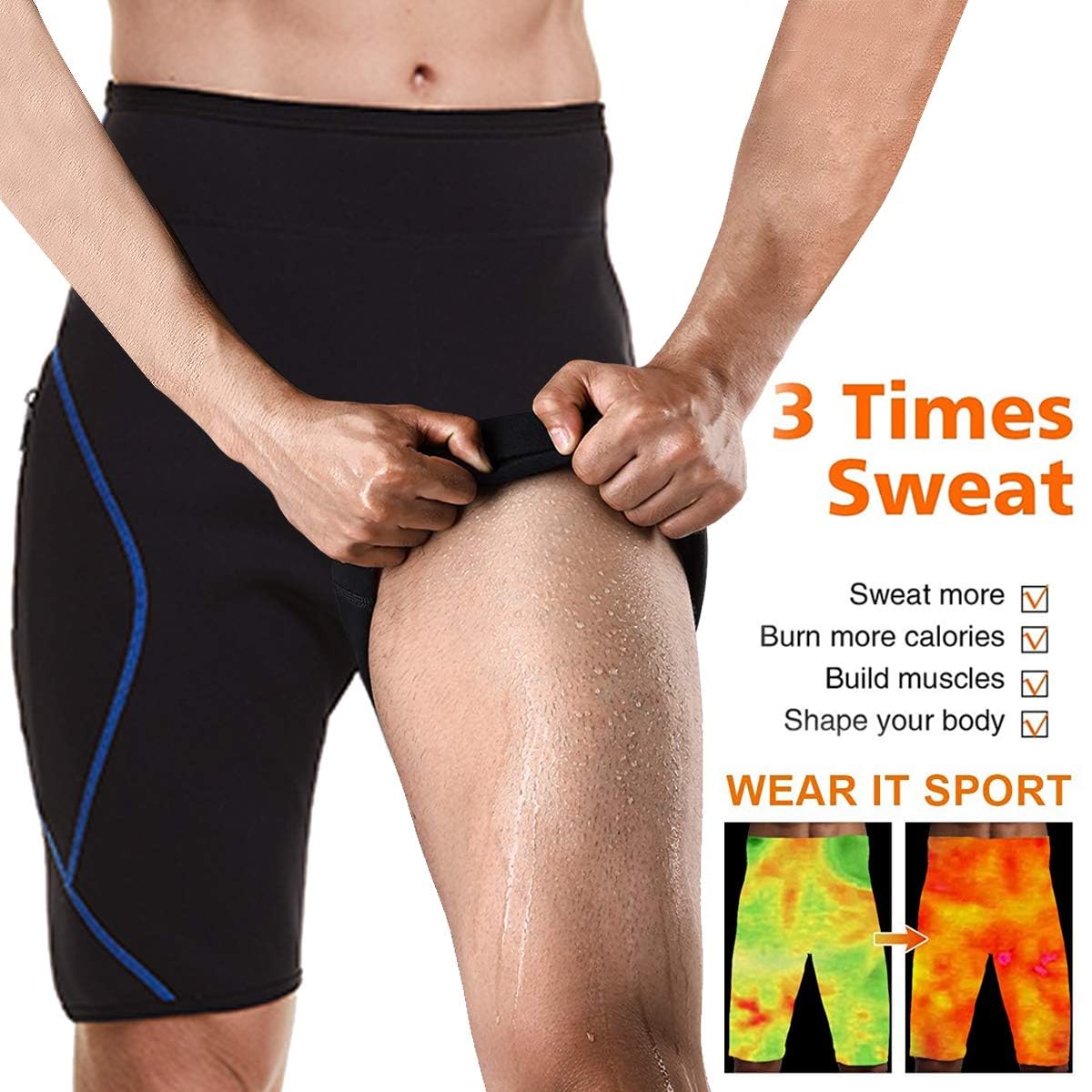 Sauna Sweat Shorts für Herren Neoprene Schlankheits Workout Thermo Shorts Schwitzhose Zum Abnehmen Saunaanzüge Bauchkontrolle Effekt Bauch Weg Sportleggins