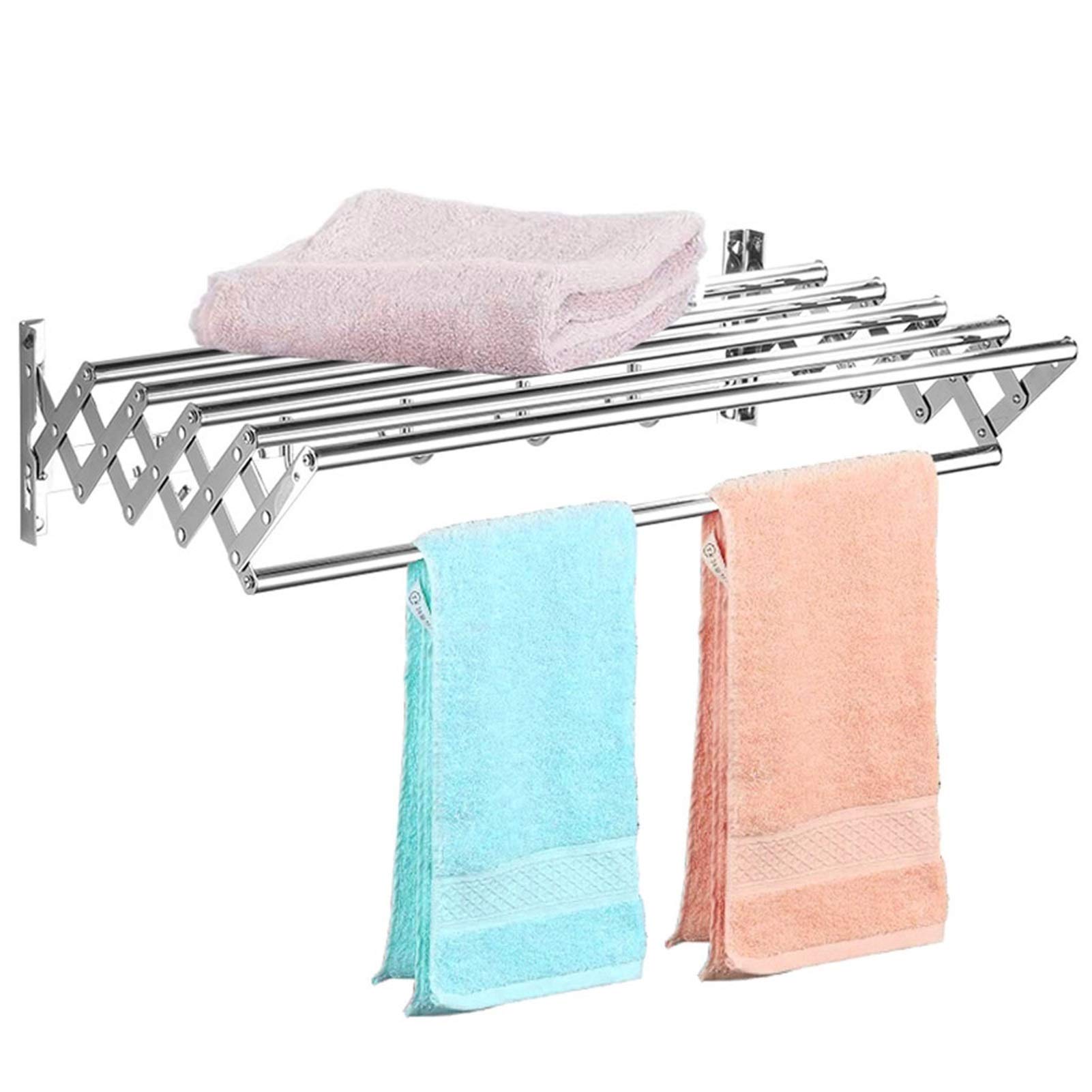asdchZen Foldable Clothes Drying Rack Wall Mounted Expandable Retractable Clothes Rail Coat Hanger Rack Folding Laundry Towel Organizer For Bathroom Balcony80Cm/31.5Inch,80cm/31.5inch