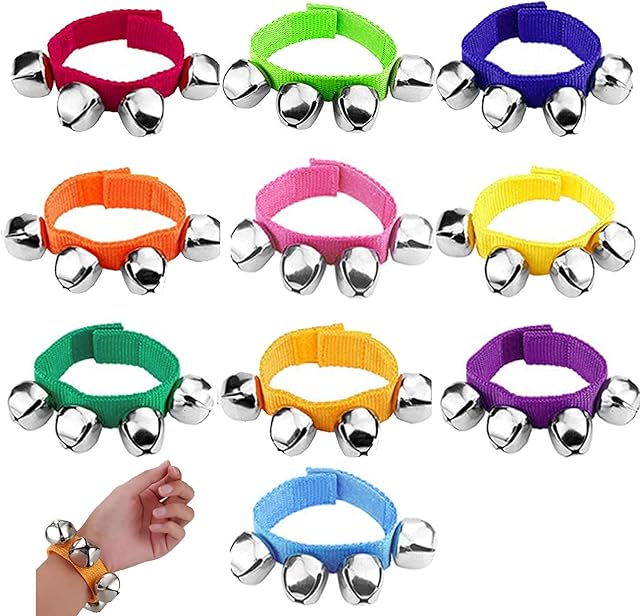 10Pcs Wrist Bells Multicolor Wrist Band Jingle Bells Musical Rhythm Bracelet Ankle Bells Rattles Instrument for Kids Adult Baby Class Party