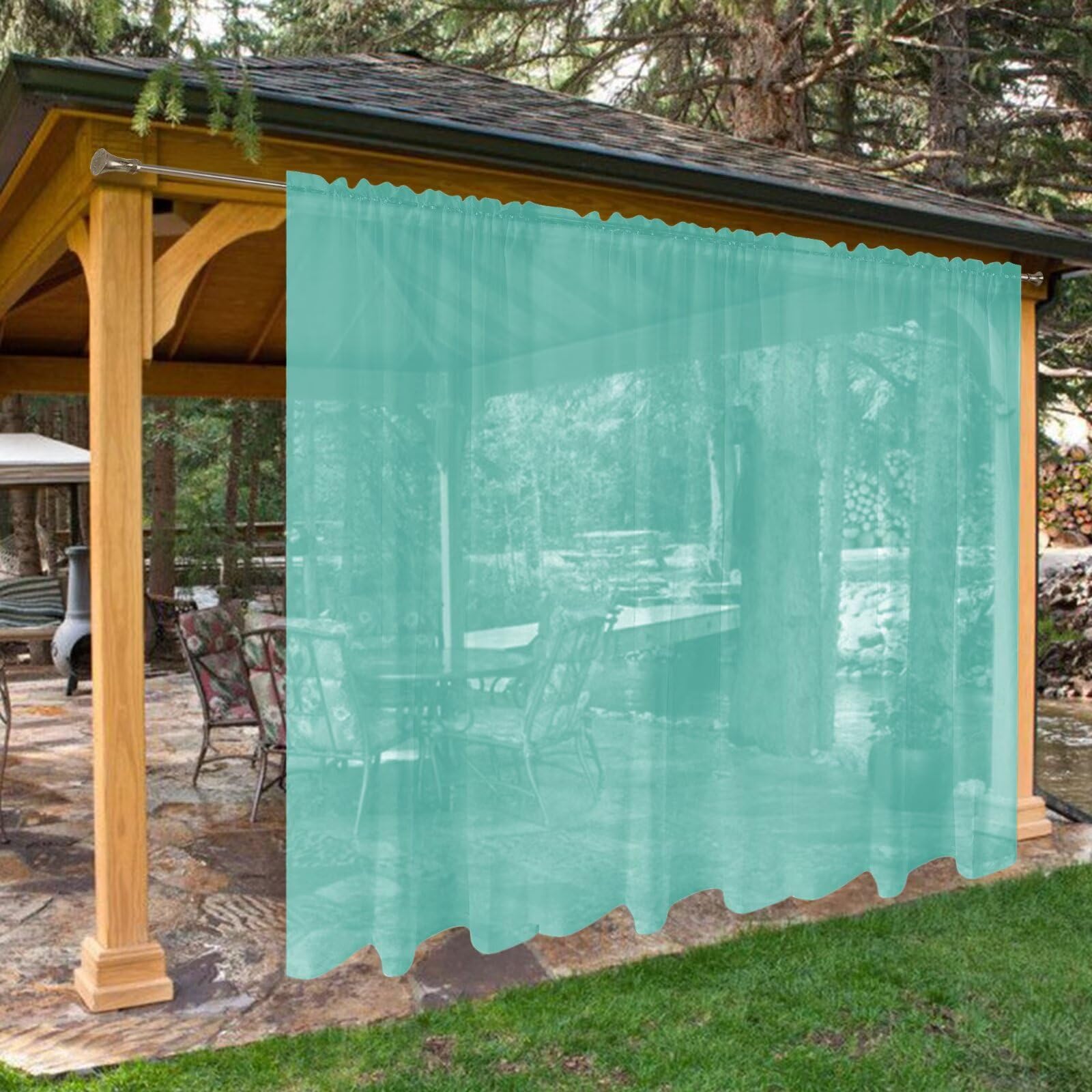 SpaceDresser Waterproof Outdoor Sheer Curtains for Patio - 2 Panels Rod Pocket Indoor Voile Sheer Curtain for Living Room,100W x 84L inch, Turquoise