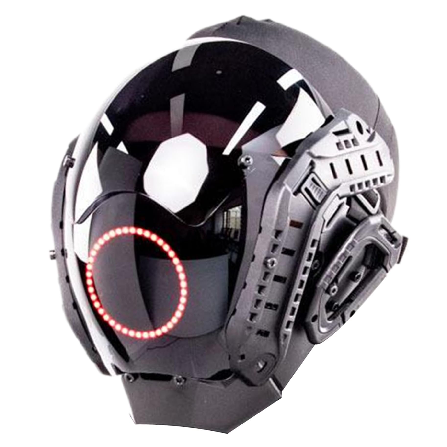 Rwigeboo Punk Mask with Round LED Battery Powered Futuristic Mask for Men Women Sturdy PC Cyber 10x8x6 Trendy Techwear for Cosplay, Party, Halloween, Music Festival Punk