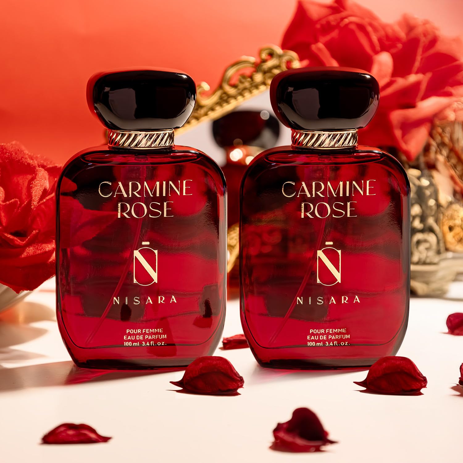 Nisara Carmine Rose EDP Perfume for Woman (Pack of 2), 100 Ml Each | Long Lasting Premium Floral, Fruity & Musky Fragrance | Eau De Parfum Scent spray for Her 2