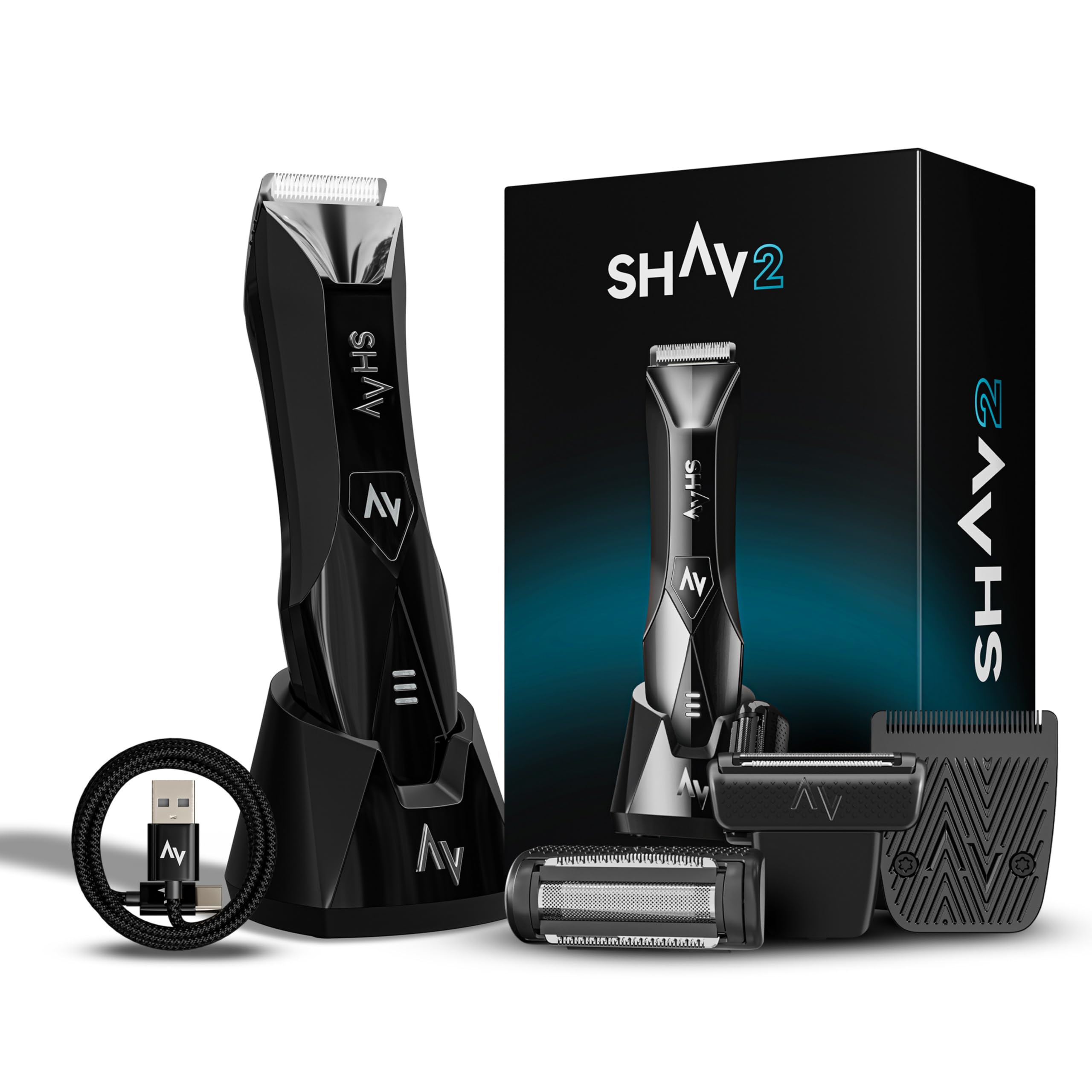 Rasoio intimo uomo Shav 2, rasoio uomo intimo uomo 2 in 1 Bodygroomer, impermeabile, bagnato asciutto, LED, USB-C, delicato sulla pelle, batteria da 120 min (nero)