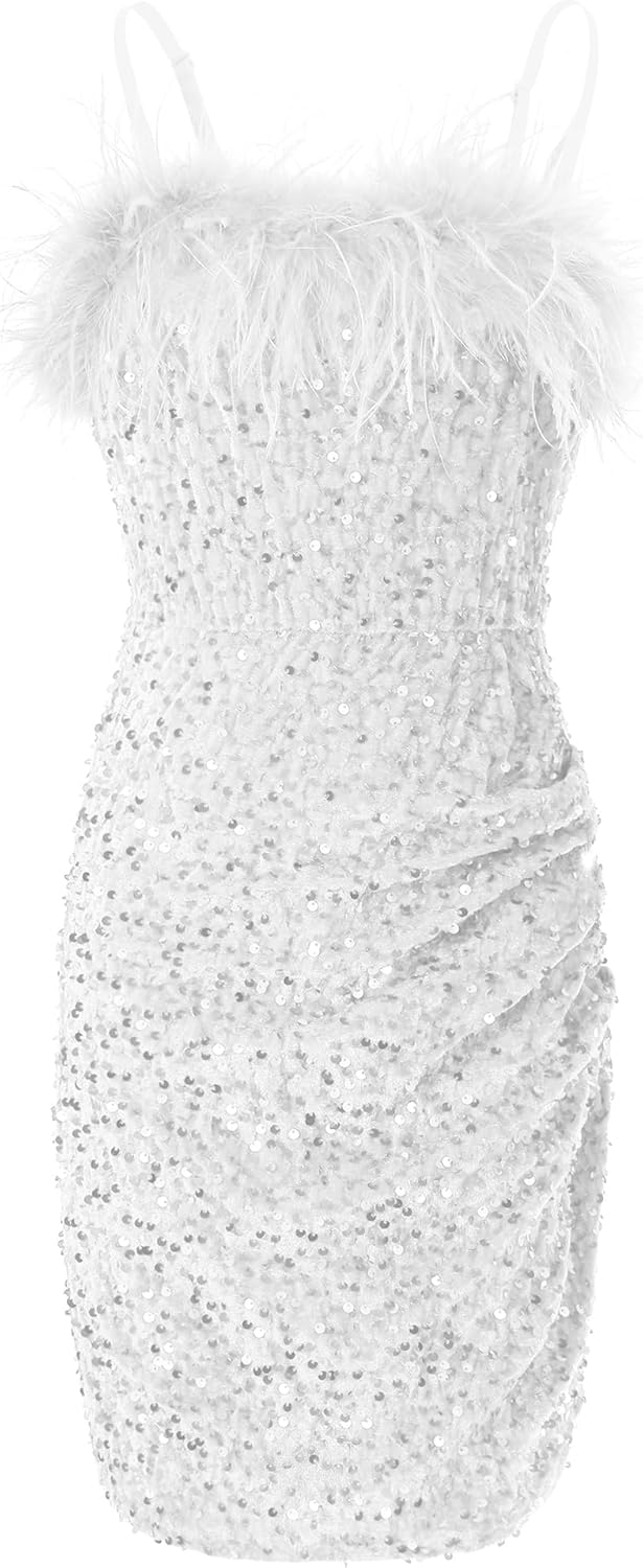 EXARUS Girls Sequin Dress Bodycon Tween Glitter Semi Foraml Graduaiton Dacne Spaghetti Strap Short Kids Fancy Dresses