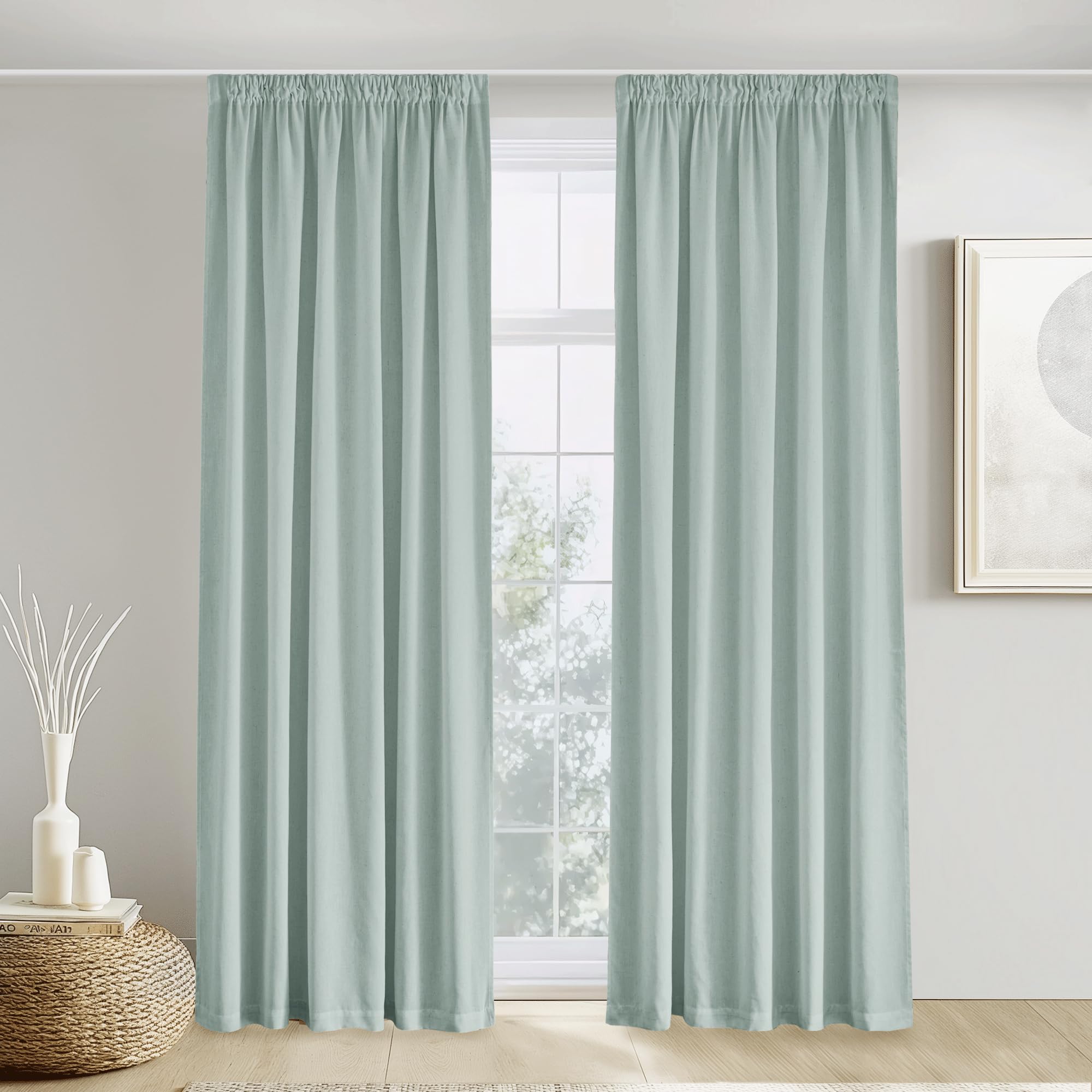 Pony Dance Vorhang Leinenoptik Halbtransparent - 2 Stücke Landhaus Gardine mit Ösen für Wohnzimmer & Schlafzimmer Fenster Vorhänge im Landhausstil Vorhang Boho Style