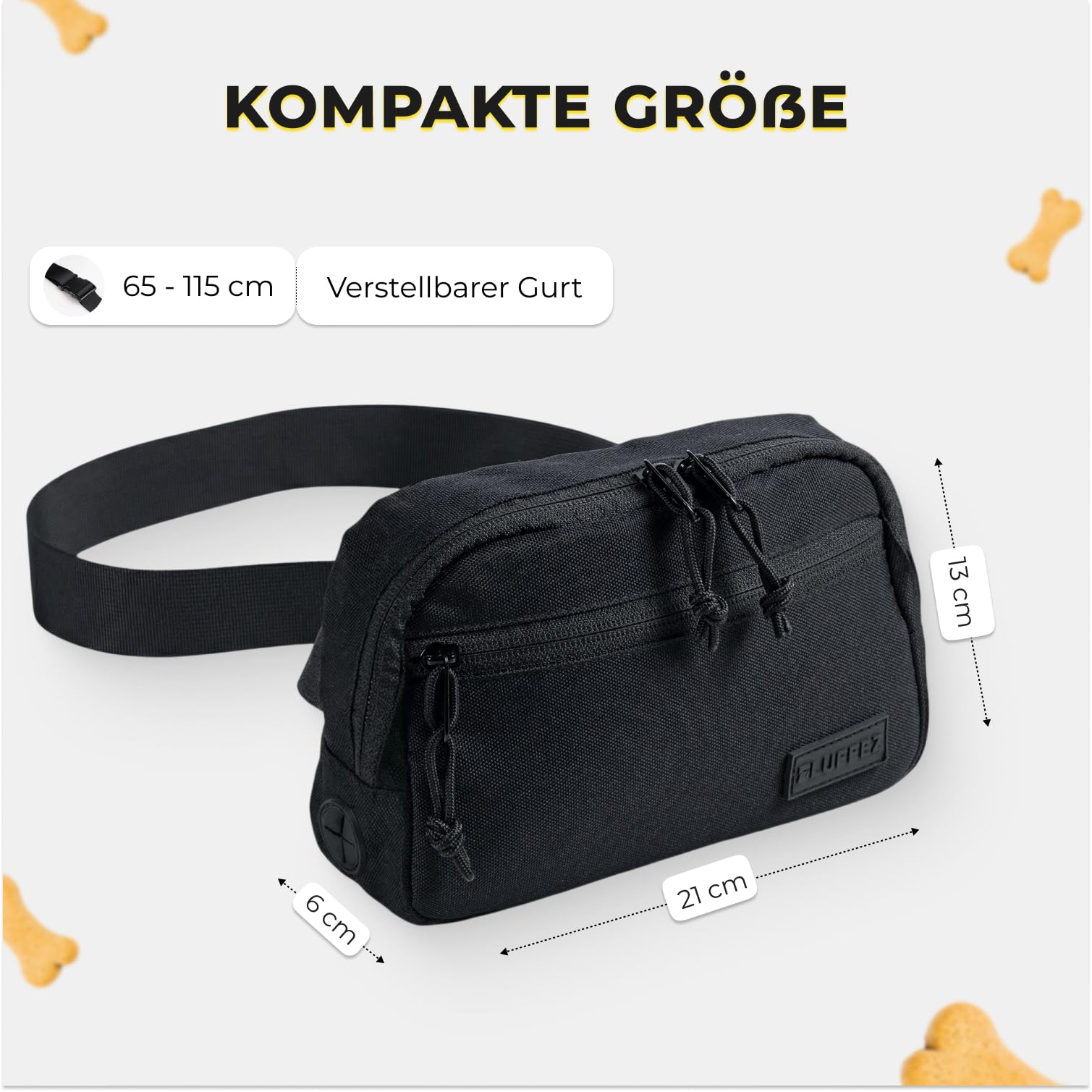 Leckerlitasche für Hunde – Bauchtasche mit verschließbaren Innentaschen und separatem Reißverschluss - Gassi Tasche für das Hundetraining – Leckerlibeutel mit Kotbeutelspender