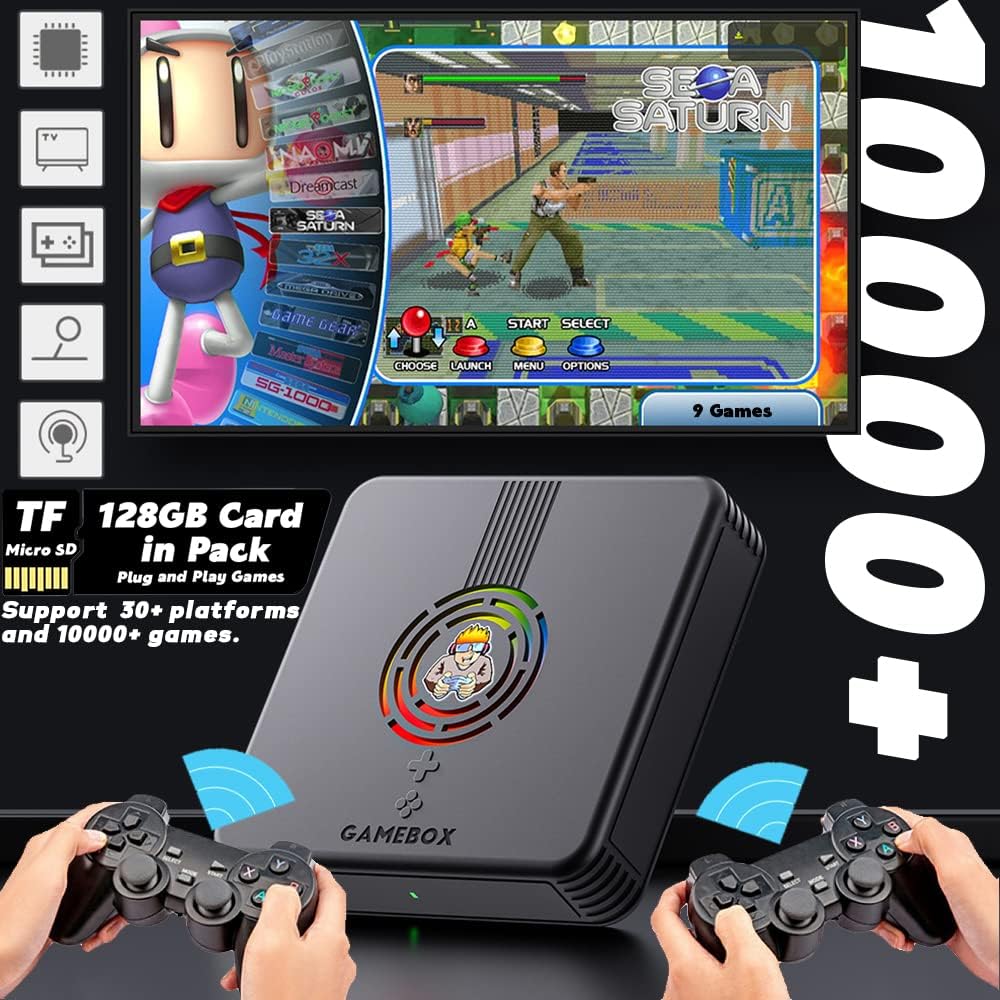 MT6 Game Box – Consola Retro Con 20,000 Juegos, 2 Joysticks Y Luz LED, 4 Jugadores Y Salida 4K