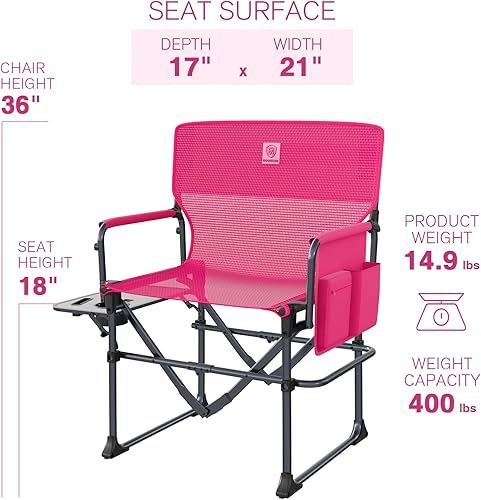 Miniatura 3 de EVER ADVANCED Silla de directores de camping con mesa auxiliar, plegable portátil con tamaño compacto, diseño transpirable y de secado rápido, silla