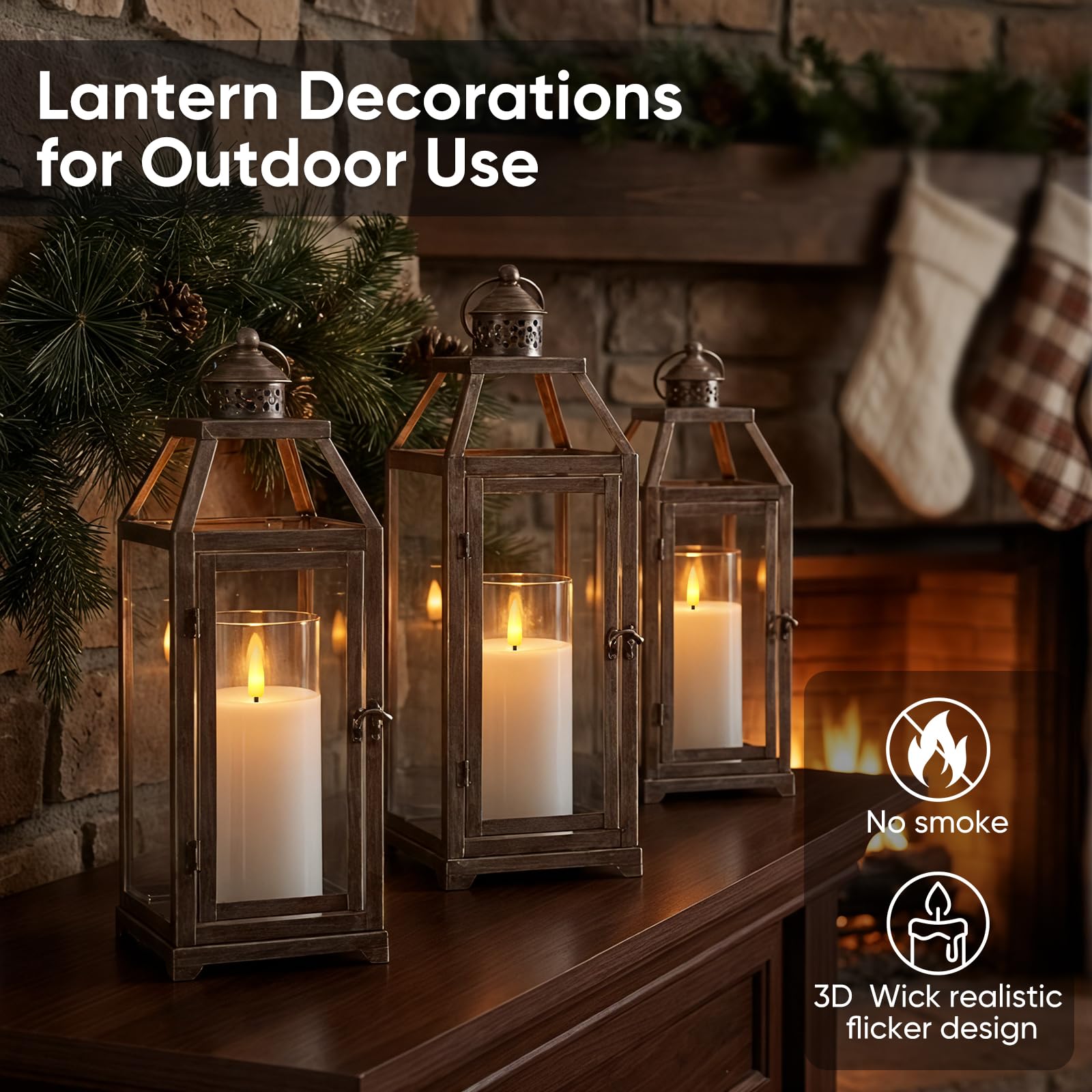 5plots Set di 3 candele a LED bianche senza fiamma, con timer remoto, candele a pilastro in vera cera con luce tremolante calda per interni, casa, Halloween, decorazioni natalizie, D3 x H6 15,2 cm