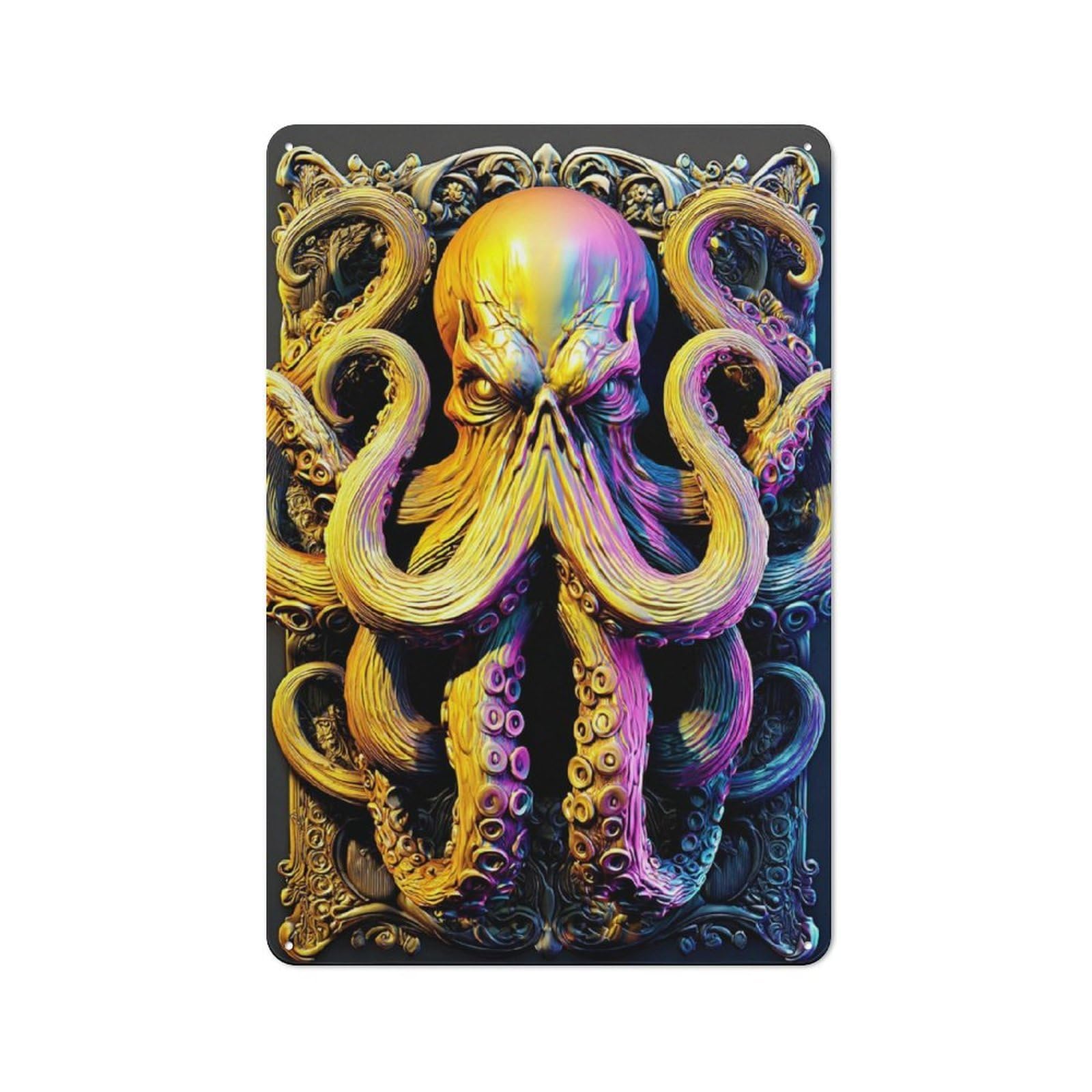 Junmoney Colorful Octopus Artwork Tin Wall Plaque 30X20cm With For Home Office Or Studio, For Home Office Decor Fans