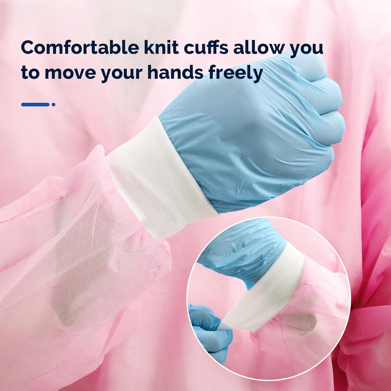 JMU 10 Pack Disposable Isolation Gowns Pink, Polypropylene Medical Gowns Long with Knitted Cuffs, Length 47.24" - Image 3