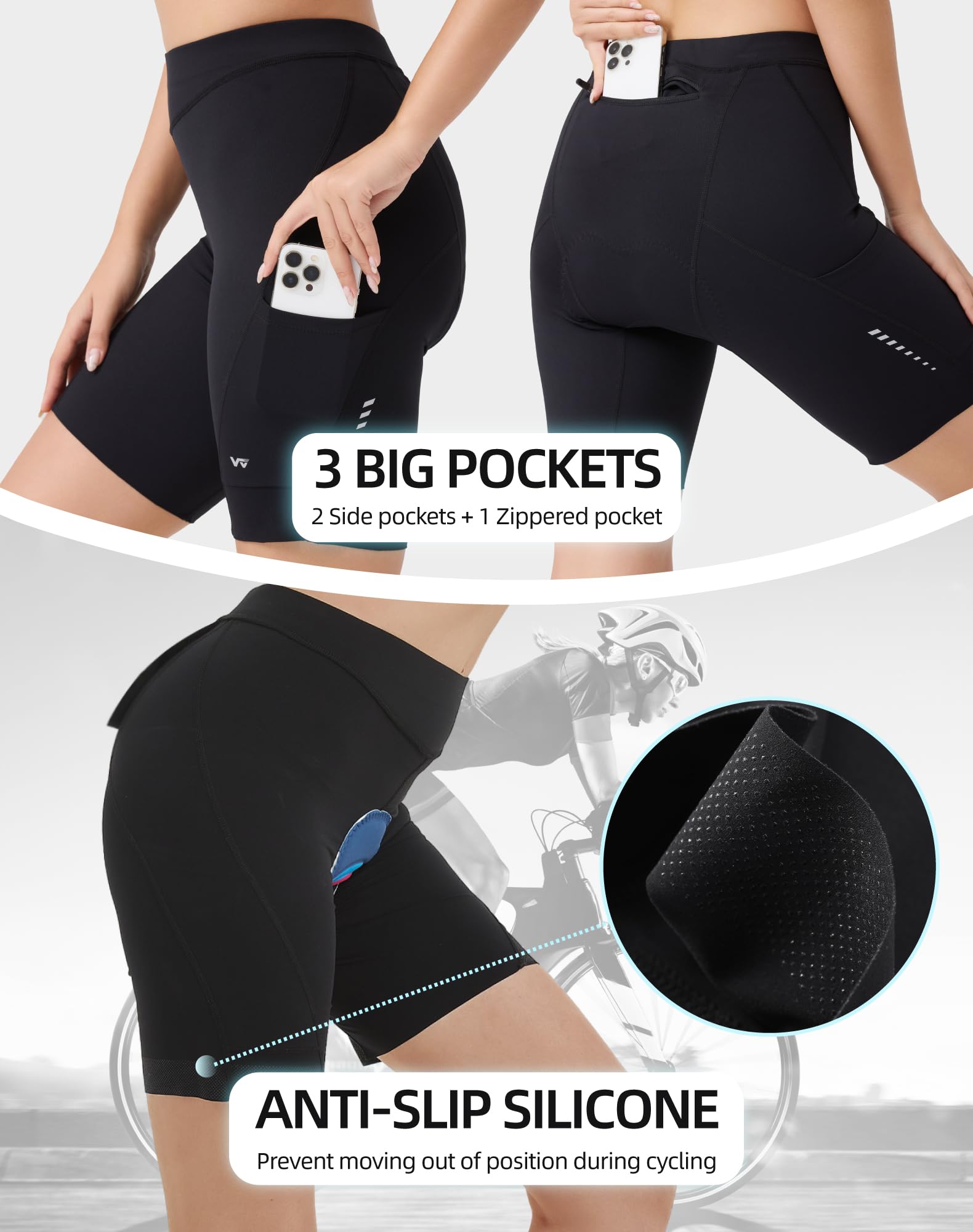 Short de cyclisme pour femme - Rembourré - 6D - Avec poche - Séchage rapide - Élastique - Respirant - Avec rembourrage large et dense - Sans douleur