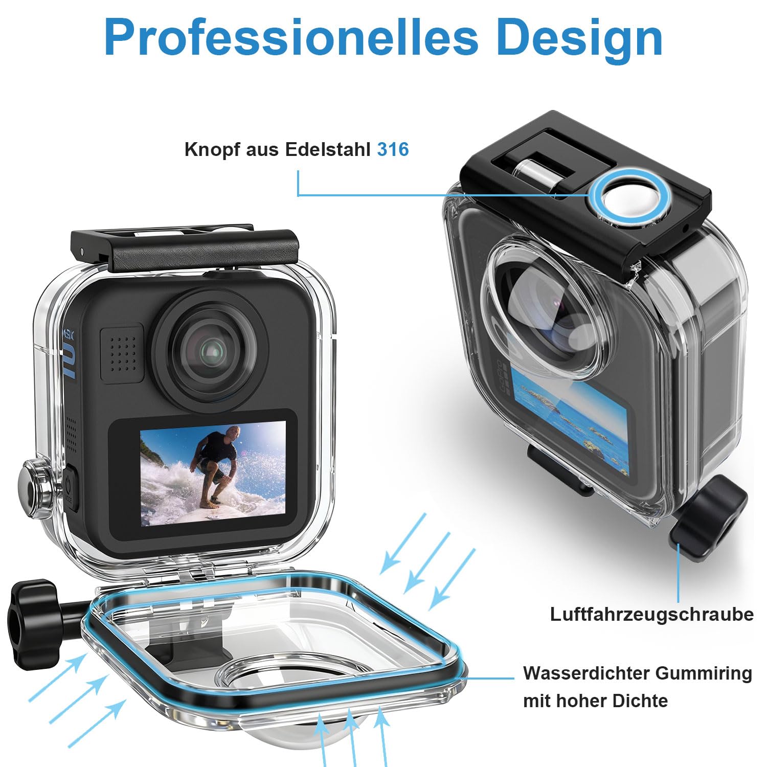 FitStill 40M/131FT wasserdichte Schutzhülle ist nur geeignet für Go Pro Max 2, optische Glaslinse staubdichte und wasserdichte Schutzhülle, Unterwasser-Tauchgehäuse, Max 2 Zubehör