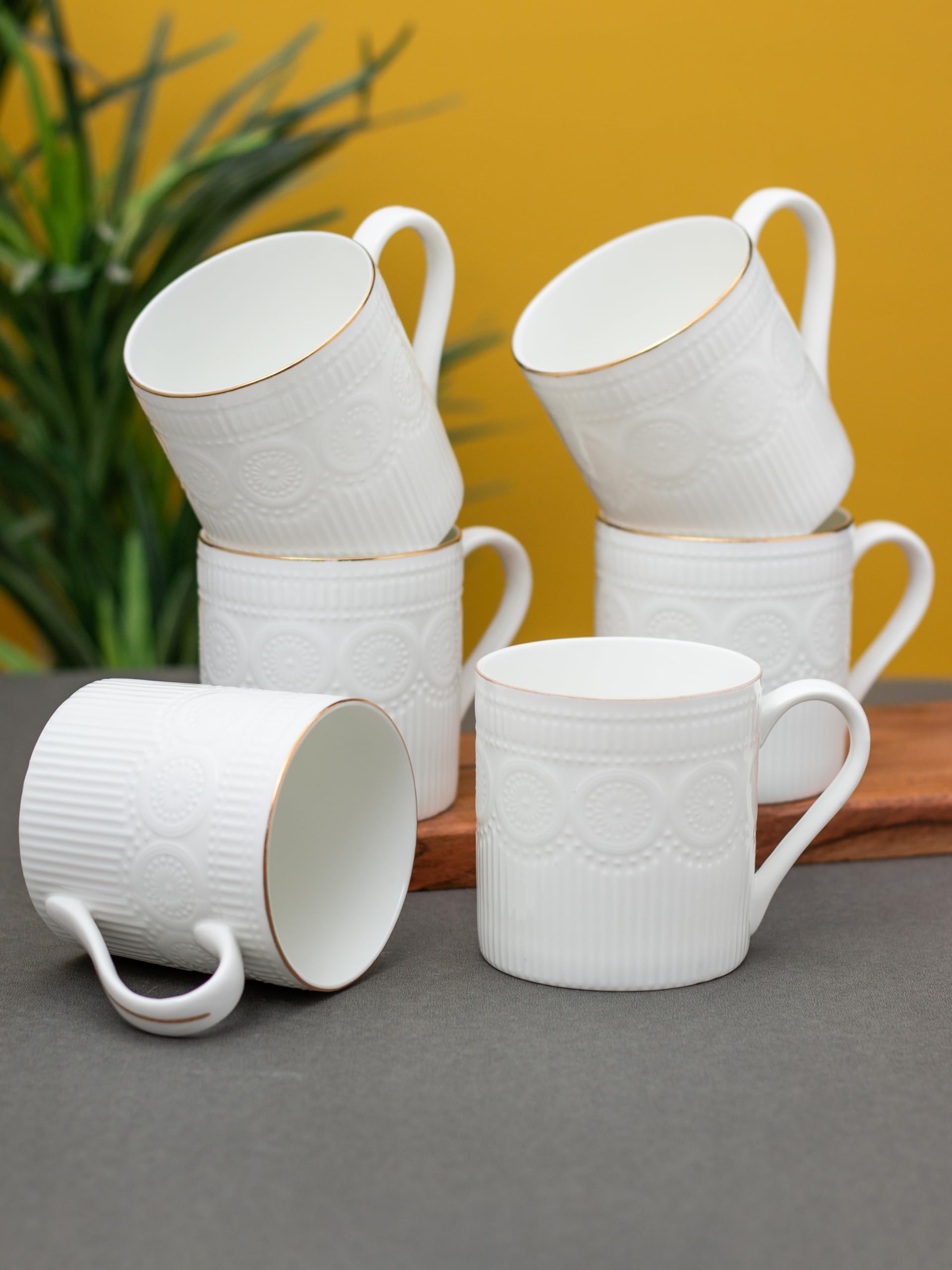 Clay Craft Fine Ceramic Gold Printed Tea/Coffee Cup Set of 6-200 ml Each (Flame IMP 1101), Tea Cup Set of 6, Mugs for Coffee, Cups Set of 6, Mug Set, Ideal for Gifting, Perfect for Home and Office