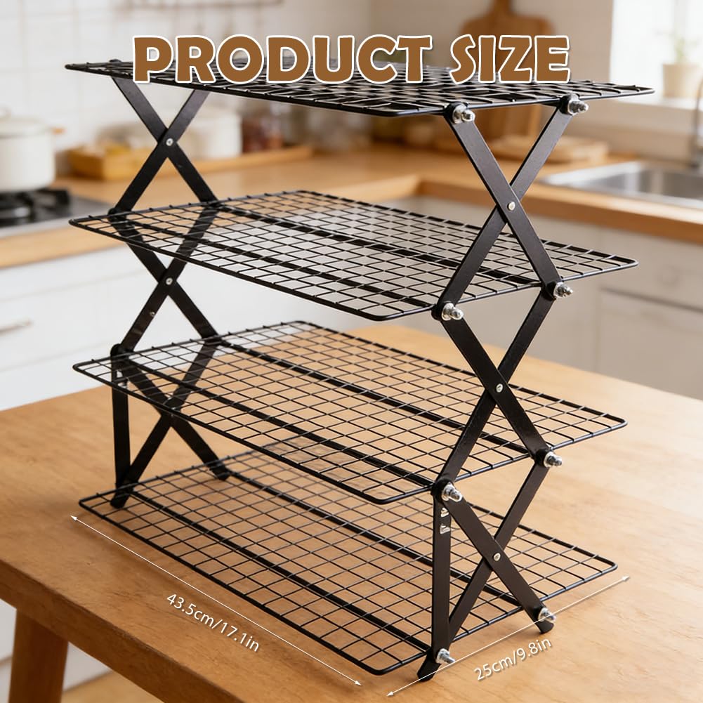 Grille de refroidissement empilable pliable 4 étages pour cuisine biscuits gâteaux muffins pain