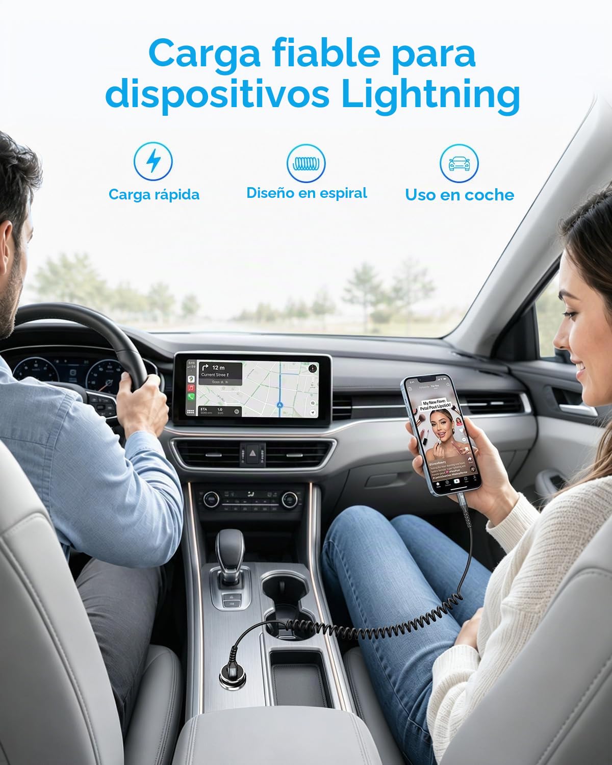 SUNGUY Cable USB-C a Lightning en espiral, cable iPhone para coche CarPlay, compatible con iPhone 14/13/12/11, 2 unidad, 1,5 m (extensible de 0,4 m a 1,0 m), Gris