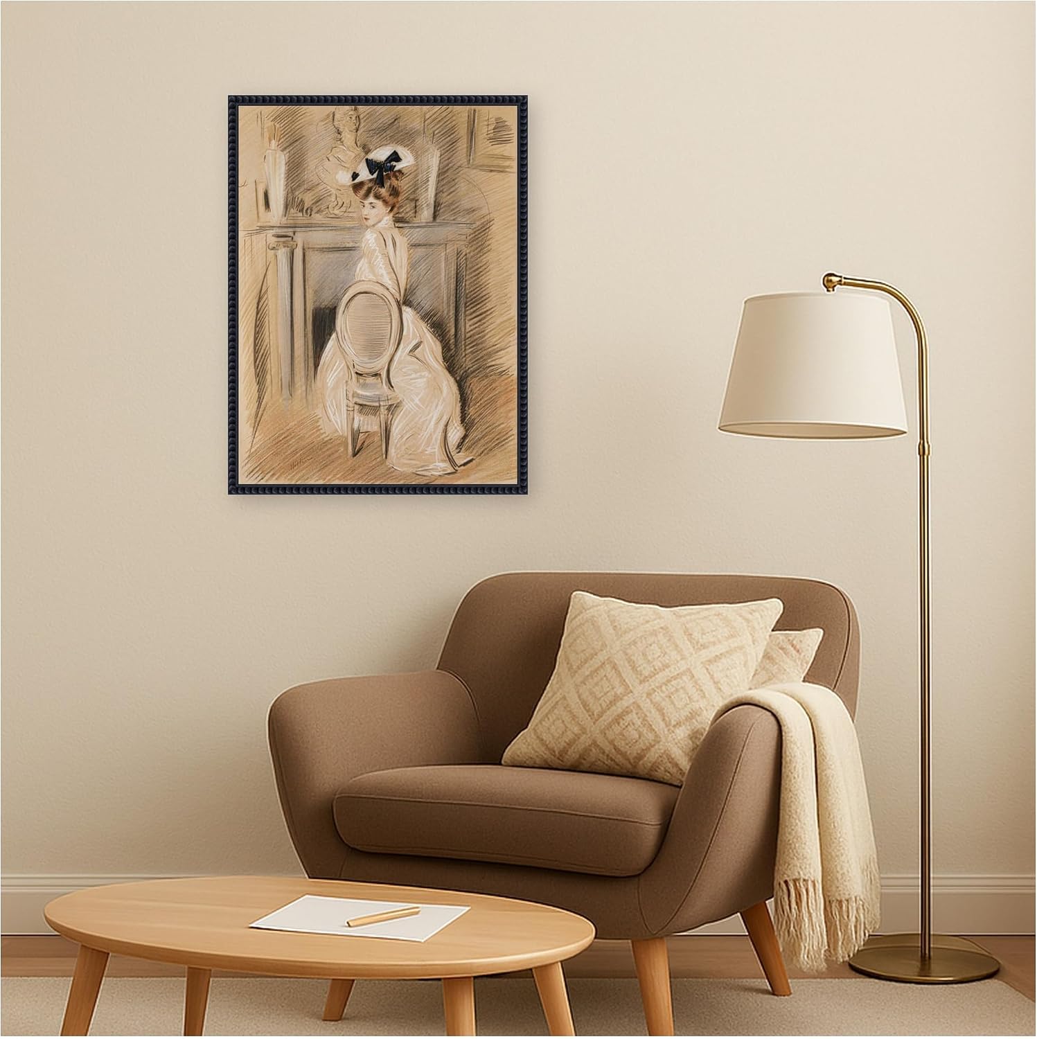 Kate and Laurel Framed Canvas Wall Art Print Portrait of Alice HelleuPaul Cesar Helleu by Nostalgia Prints, 18 x 24 Sylvie Beaded Black Frame, Vintage, Person Art for Wall Decor