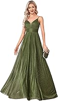 BluePlum Sexy Sequin Backless Maxi Dress for Women - Sleeveless V-Neck Pleated Evening Gown for Weddings & Cocktails