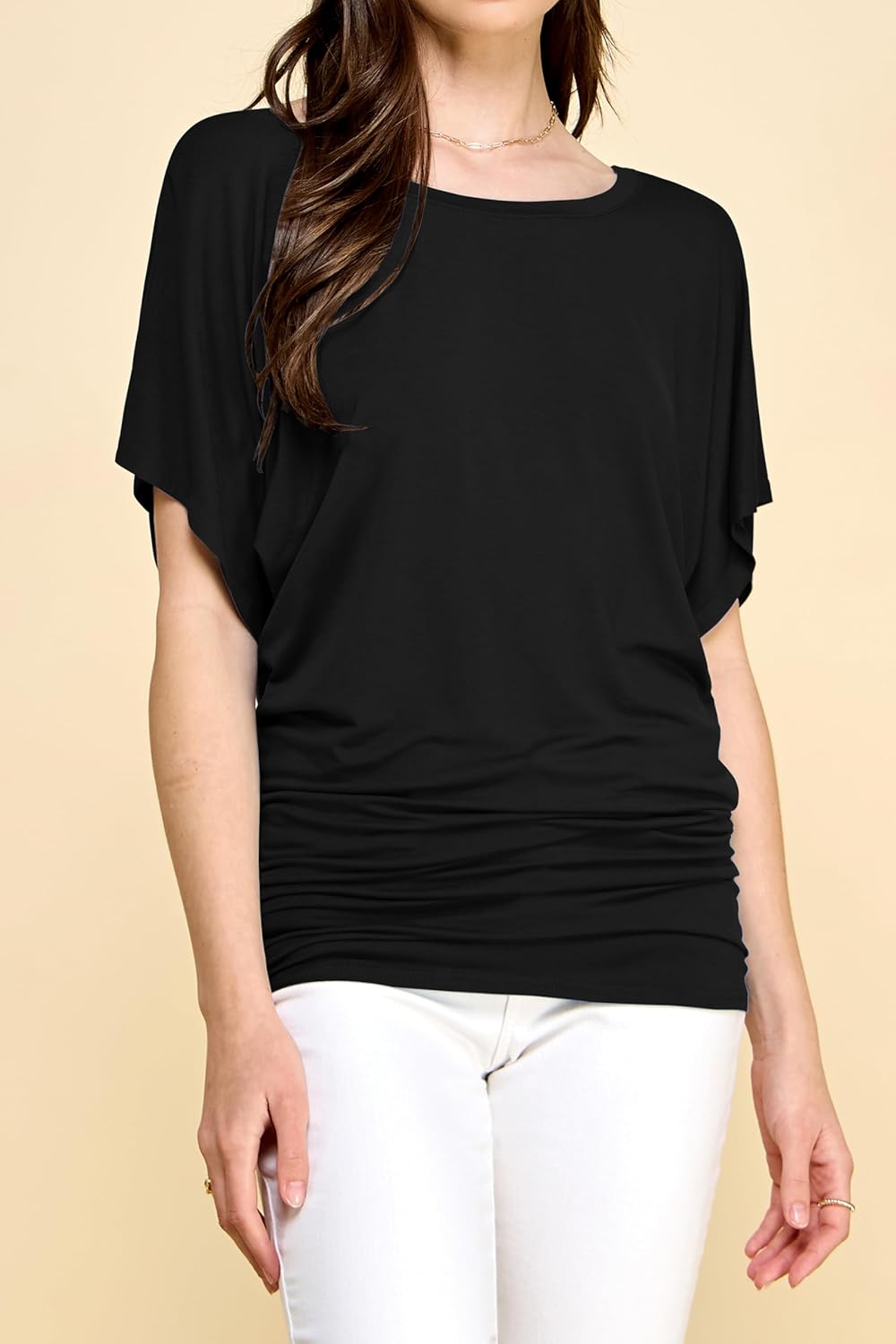 Lock and Love Women's Versatile Casual Short Sleeve Dolman Top – Loose Fit Boat Neck & V-Neck T-Shirt - Image 2