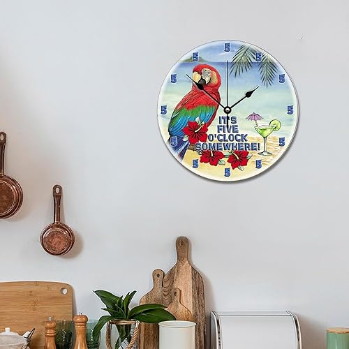 Miniatura 2 de ArogGeld Reloj de pared de playa tropical en algún lugar, reloj de pared de madera grande que funciona con pilas, reloj de escritorio silencioso de