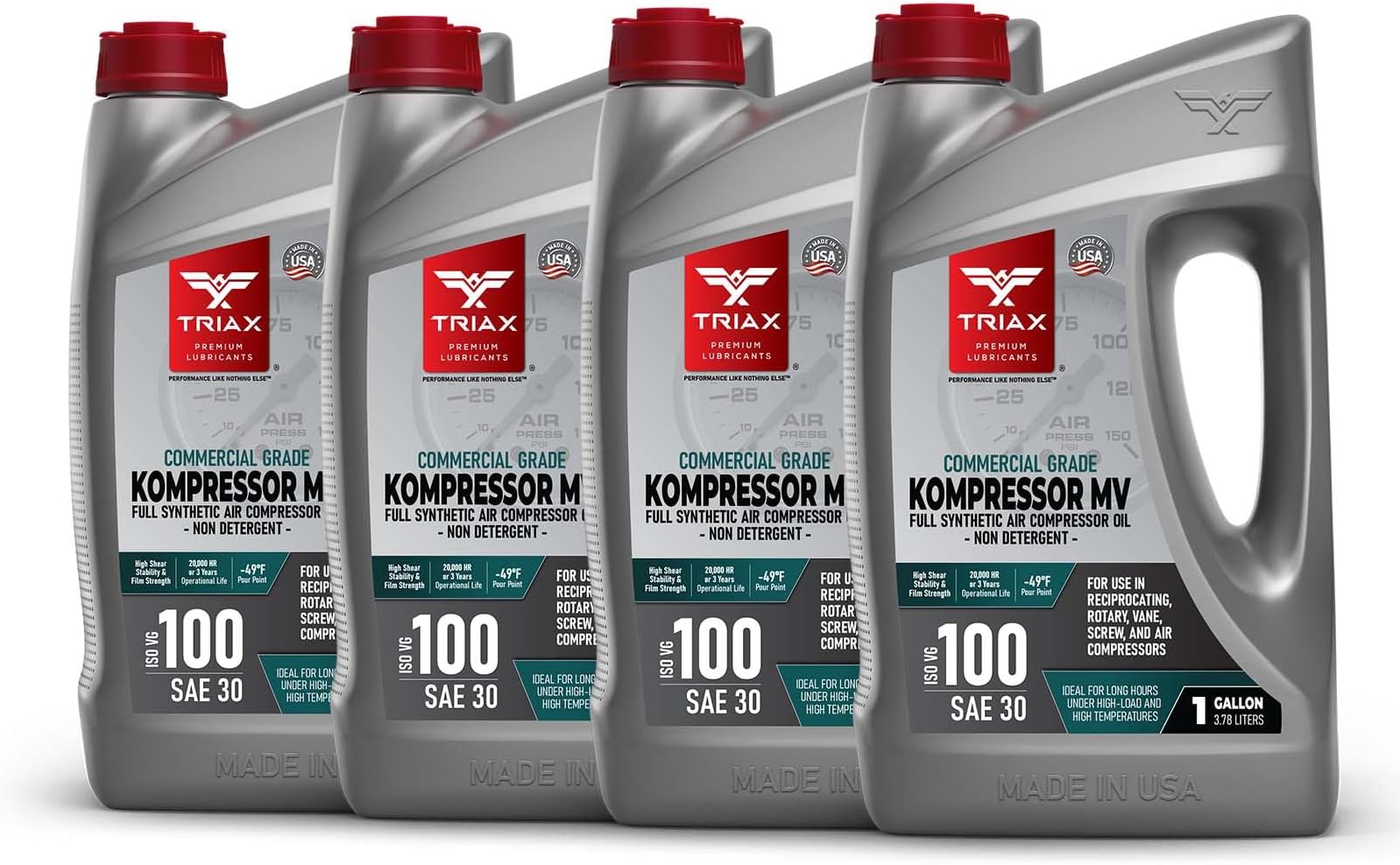 TRIAX Kompressor ISO 100 SAE 30, Full Synthetic, Multi-Vis Air Compressor Oil | for Rotary, Vane, Screw, and Reciprocal | Commercial Grade | High Temp | Non-Detergent (4 Gallon Pack)