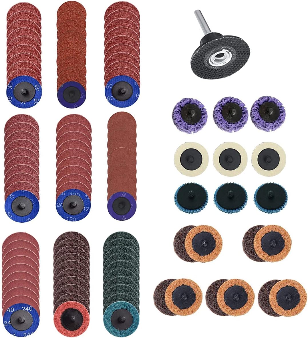 110Pcs Sanding Discs Set, 2 Inch Quick Change Discs Set with 1/4 inch Holder, Surface Conditioning Discs for Die Grinder Surface Strip Grind Polish Burr Finish Rust Paint Removal