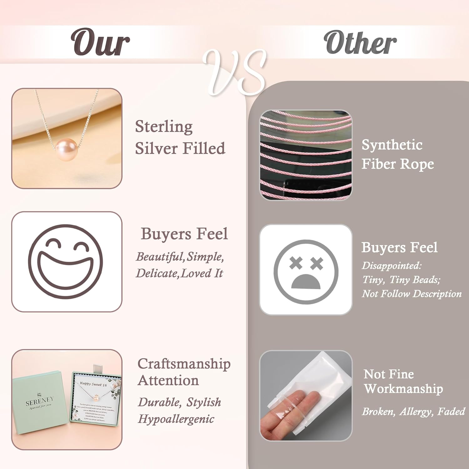 Sereney Sterling Silver Birthday Gifts for Girls Women, Pearl Necklace as 7 9 10 11 13 15 16 18 21 30 40 50 60 Year Old Birthday Gifts, Single Pearl Necklace as Bday Gifts for Friends - Image 4