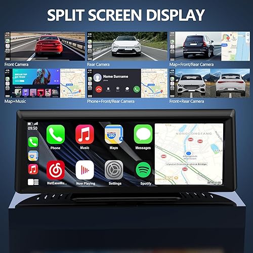 Miniatura 7 de Pantalla inalámbrica CarPlay con cámara de tablero 2K, pantalla táctil portátil de 8.1 pulgadas con CarPlay y Android Auto, cámara de respaldo