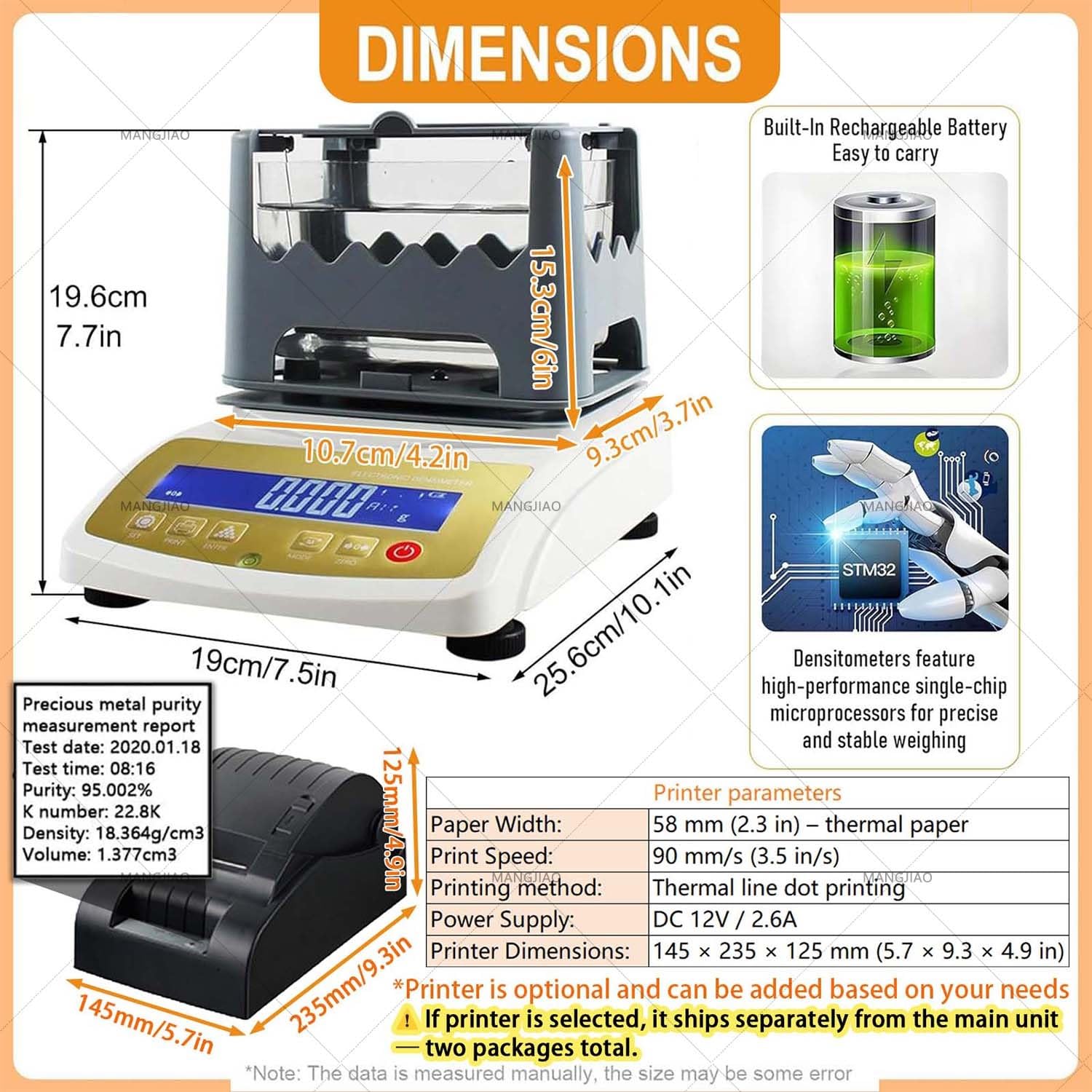Probador de pureza de oro, analizador de metales preciosos, detector de contenido de quilates con impresora, precisión de 0,001 g, para pruebas de joyería