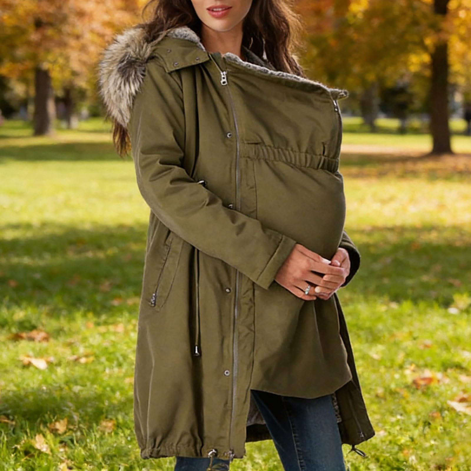 Nuevo abrigo de maternidad con cuello y capucha para otoño/invierno
