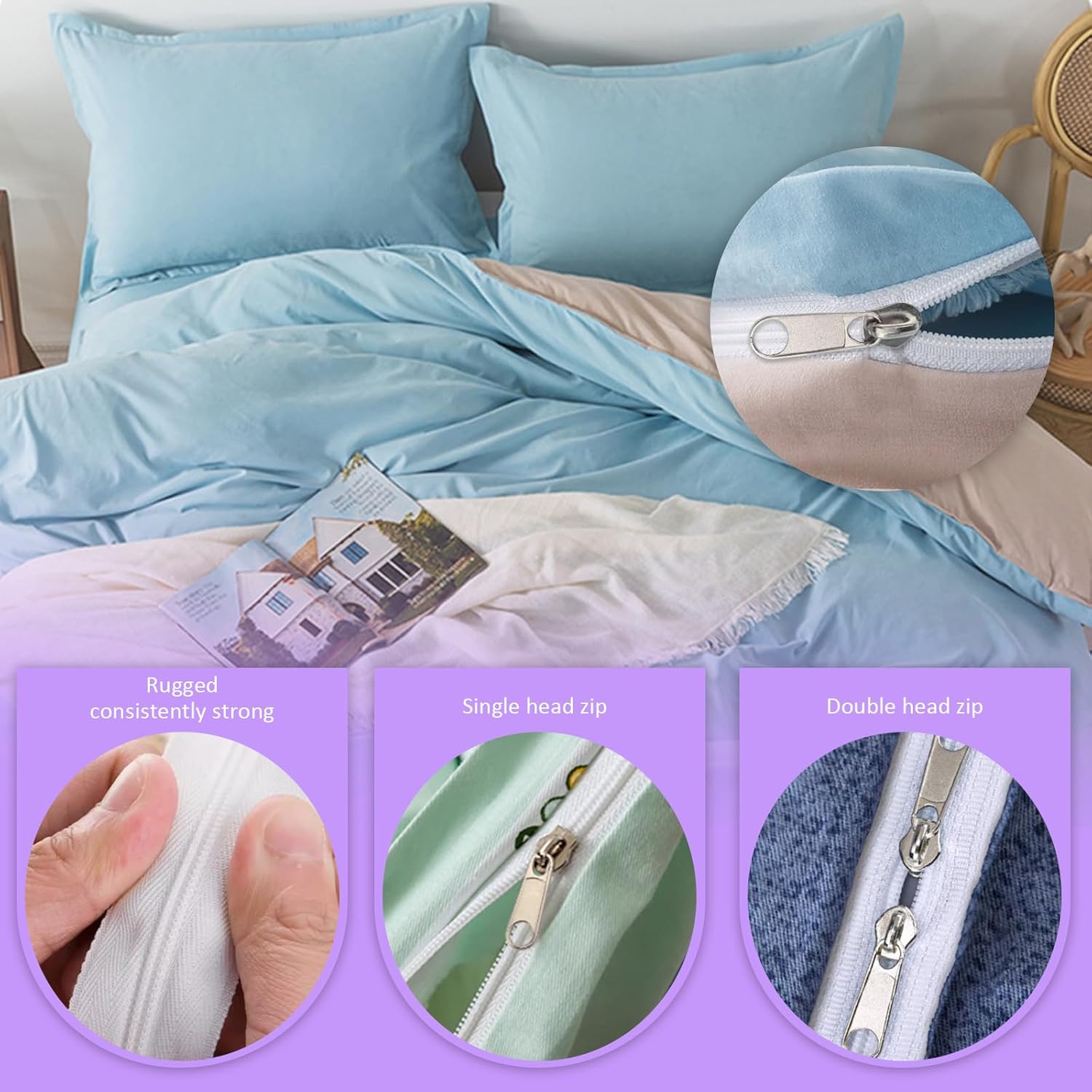Zamety Zip by the Metre with Zip, 4 mm Nylon Zip, 10 Metres White Zippers and 20 Metal Zippers, Separating Zippers for Sewing, for Bags, Clothes and Bedding
