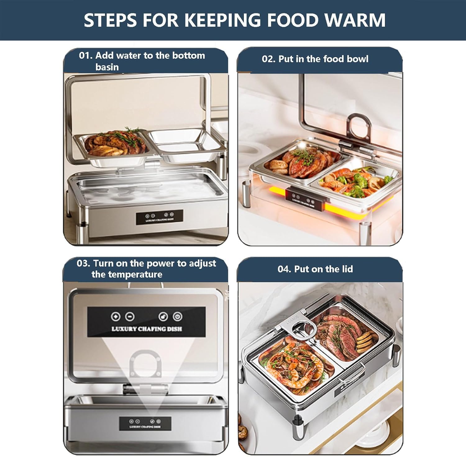 9L Scaldavivande Elettrico per Buffet, Chafing Dish Elettrico Professionale, Scaldavivande Elettrico Professionale con Regolazione Intelligente della Temperatura, per Buffet, Feste e Banchetti