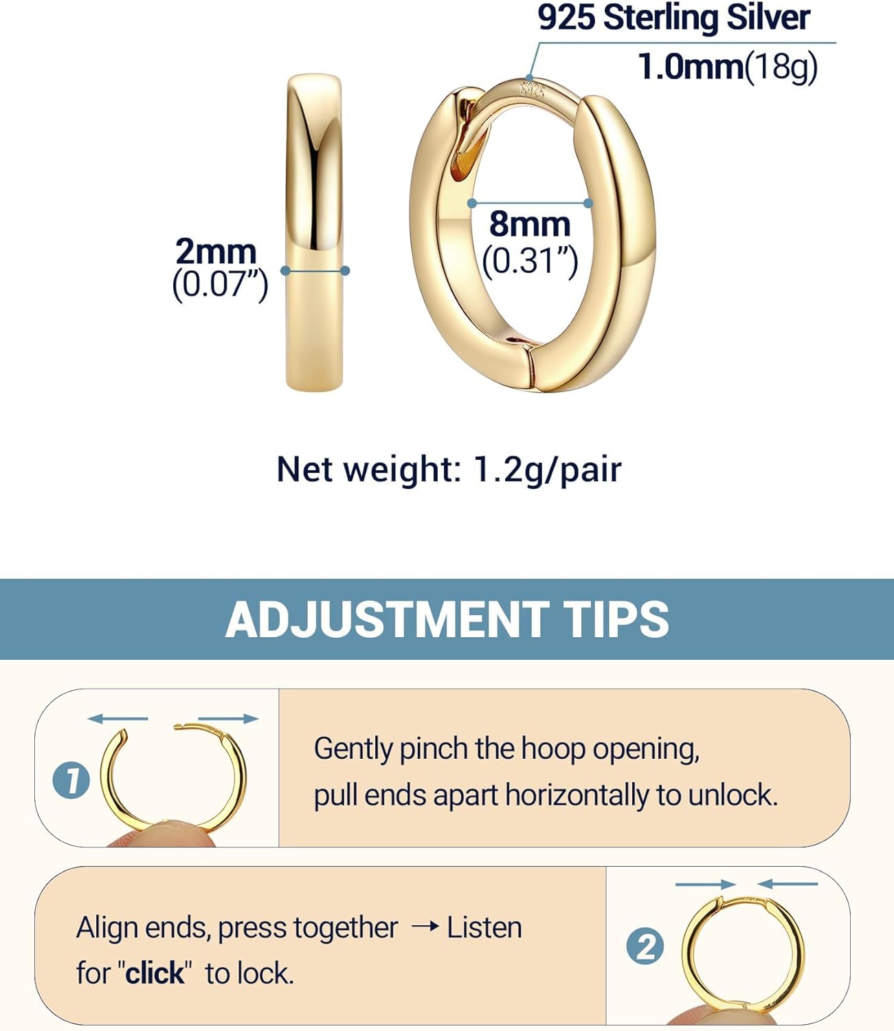 PROSTEEL Hoop Earrings for Women Men, 8mm/10mm/12mm/14mm/16mm/18mm/20mm Small Huggie Hoops, Gold/Silver/Black/Rose Gold Hypoallergenic, Everyday Earrings Jewelry for Multiple Piercings - Image 6