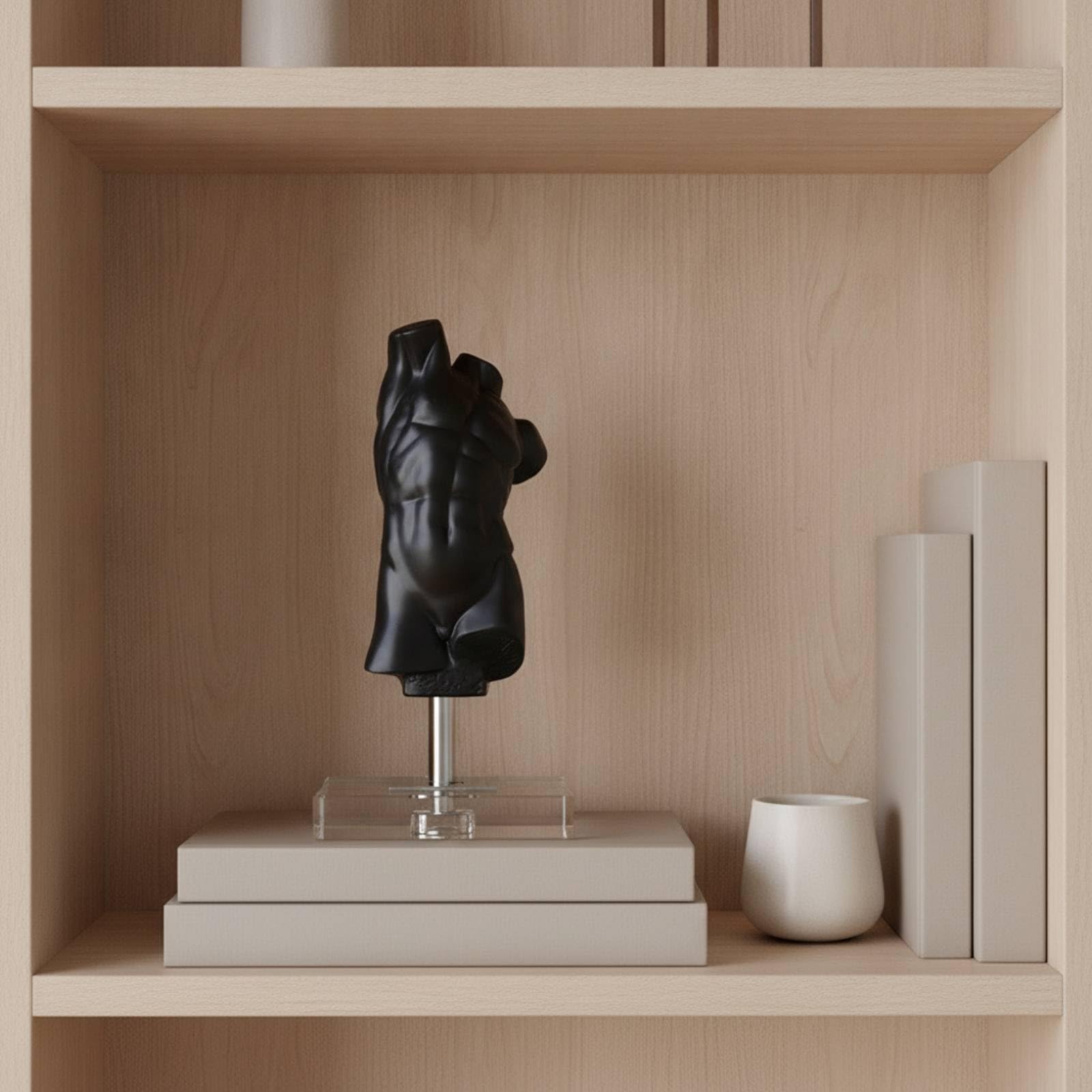 Scultura Concettuale Nerosatino Scultura con Base in Acrilico Moderno Figura Decorativa Moderna per Interior Designer, Soggiorno, Libreria, Ufficio