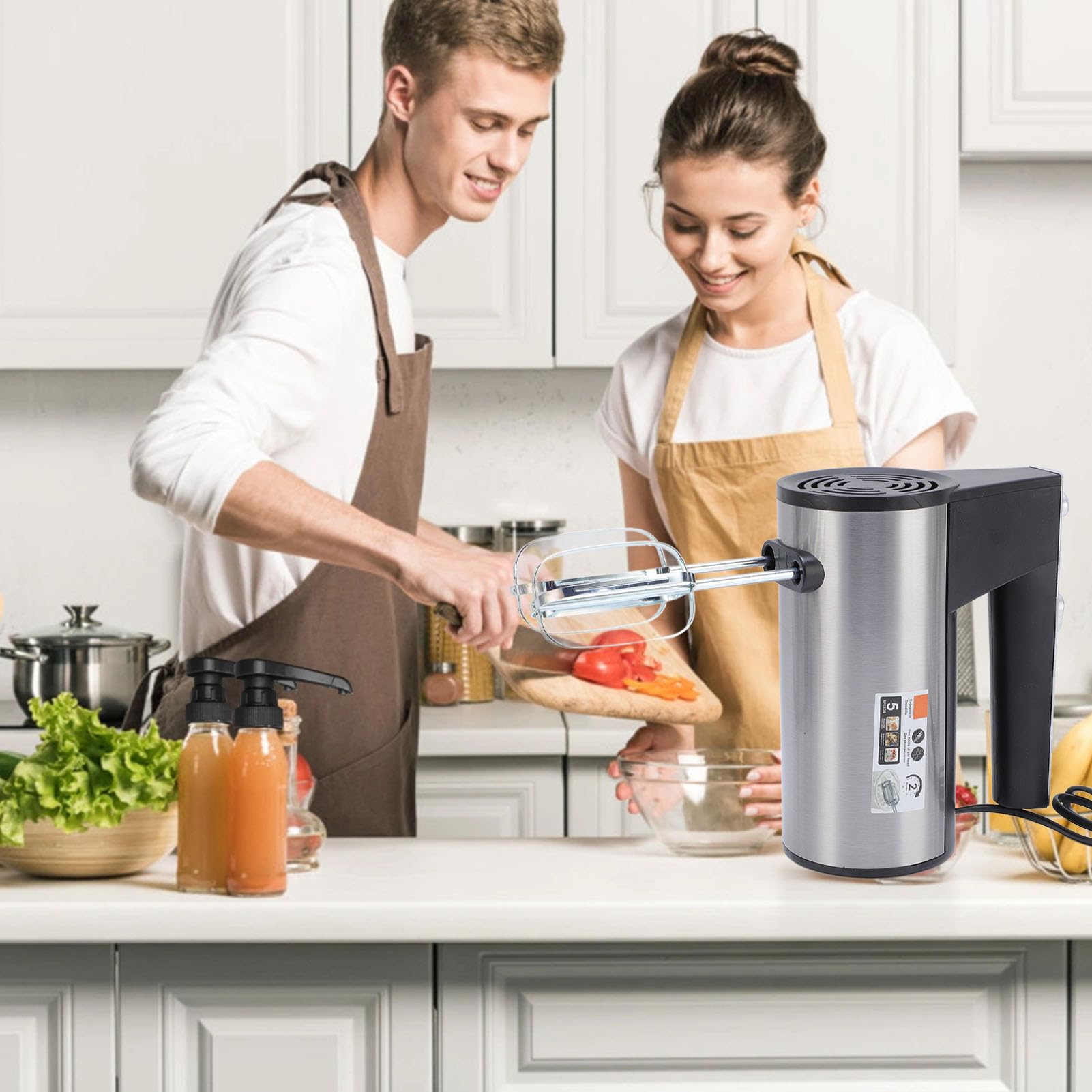 AYNEFY Hand Mixer with 5 Speed, 300W Handheld Mixer for Baking, Dough Hooks and Beaters for Eggs and Cakes, Low Noise, Cooling Holes, Anti Slip Handle, Dishwasher Accessories (US Plug 110V)